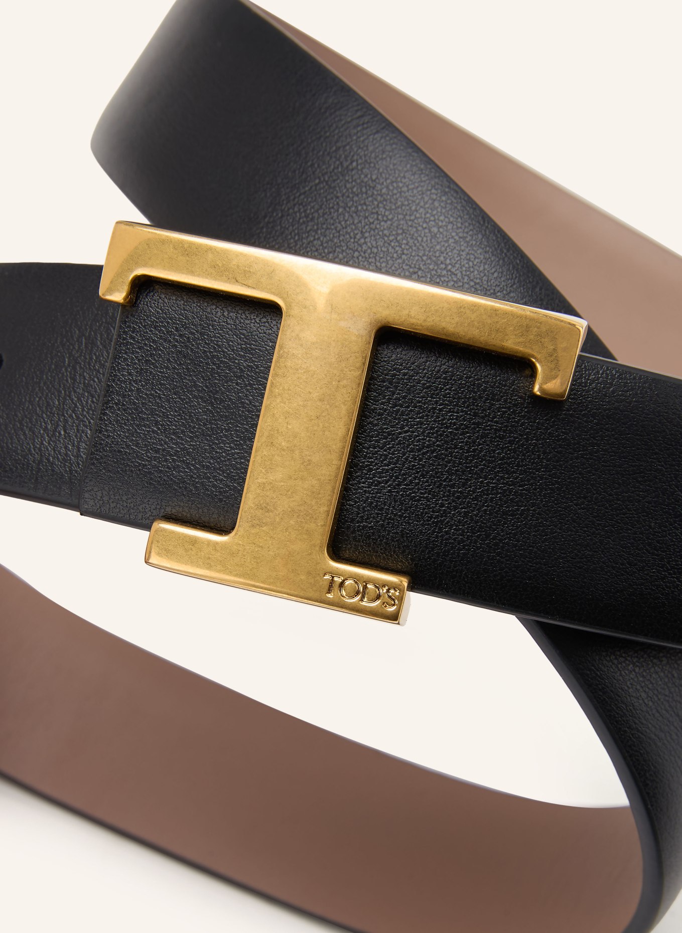 TOD'S Ledergürtel zum Wenden: SCHWARZ / GOLD