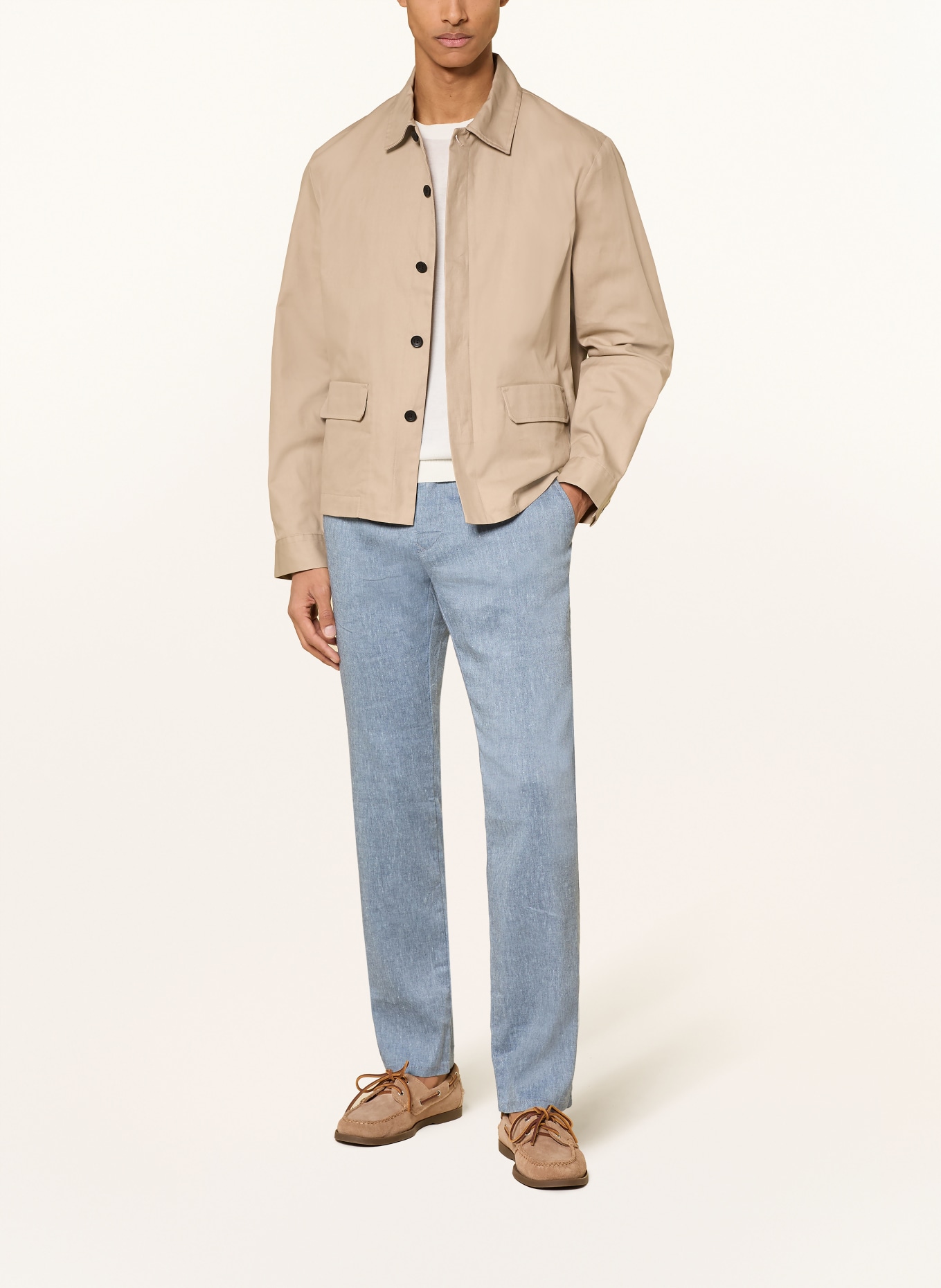 MAC Chino LENNOX in joggingstijl, modern fit met linnen: LICHTBLAUW