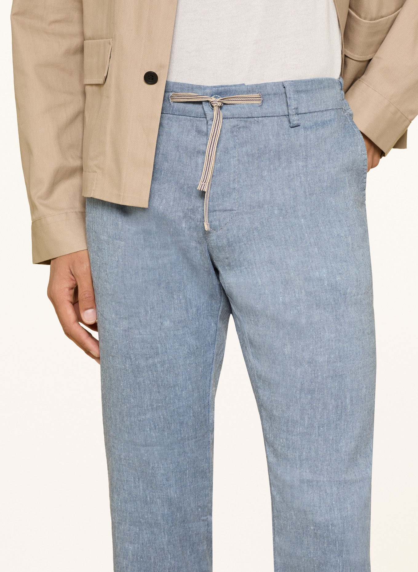 MAC Chino LENNOX in joggingstijl, modern fit met linnen: LICHTBLAUW