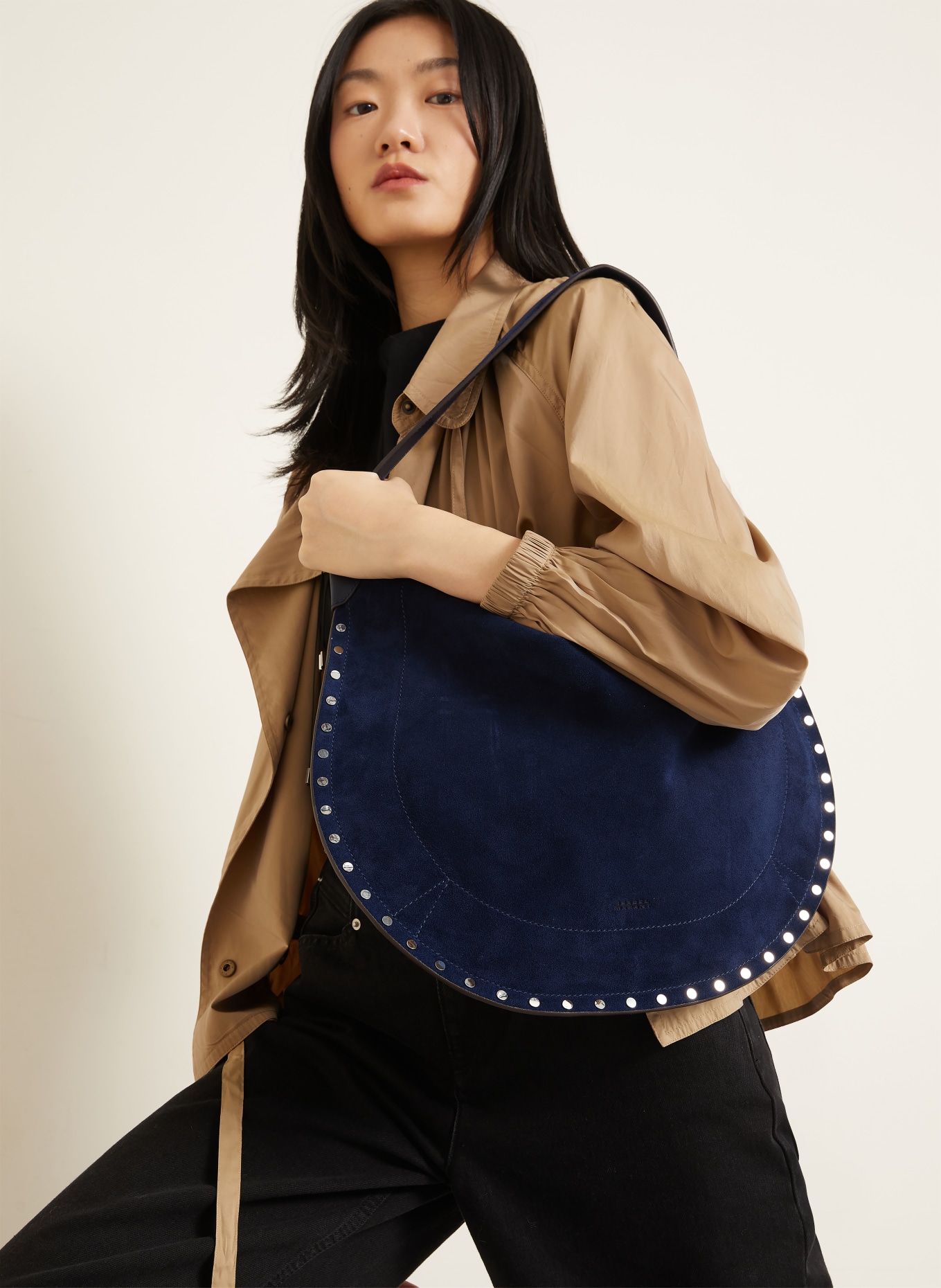 ISABEL MARANT Shopper OSKAN met zakje en studs: DONKERBLAUW