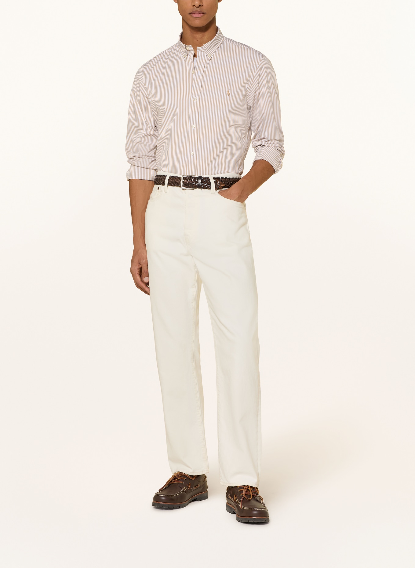 POLO RALPH LAUREN Hemd Slim Fit: BEIGE / WEISS