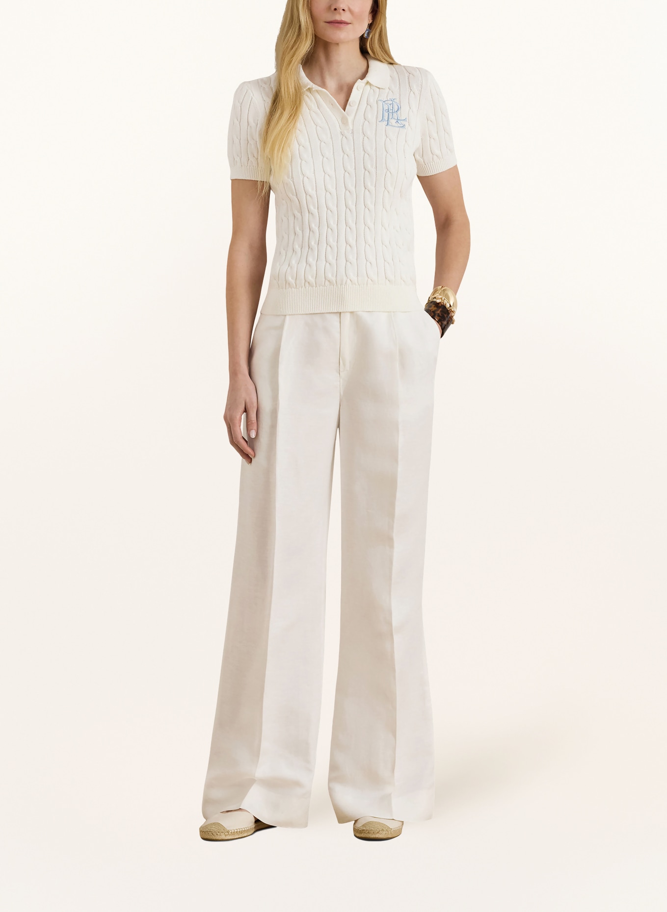 LAUREN RALPH LAUREN Strick-Poloshirt: WEISS