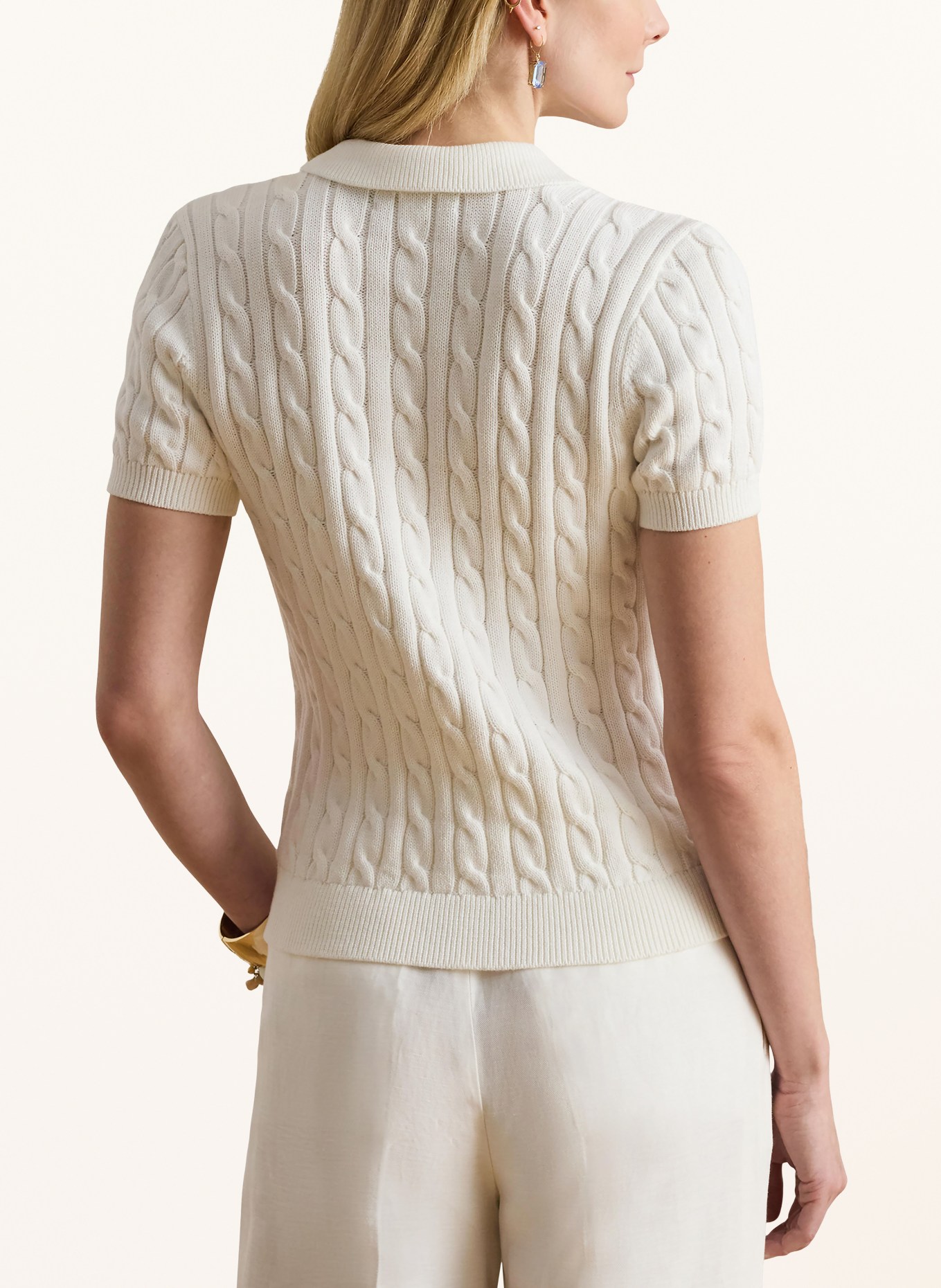 LAUREN RALPH LAUREN Strick-Poloshirt: WEISS