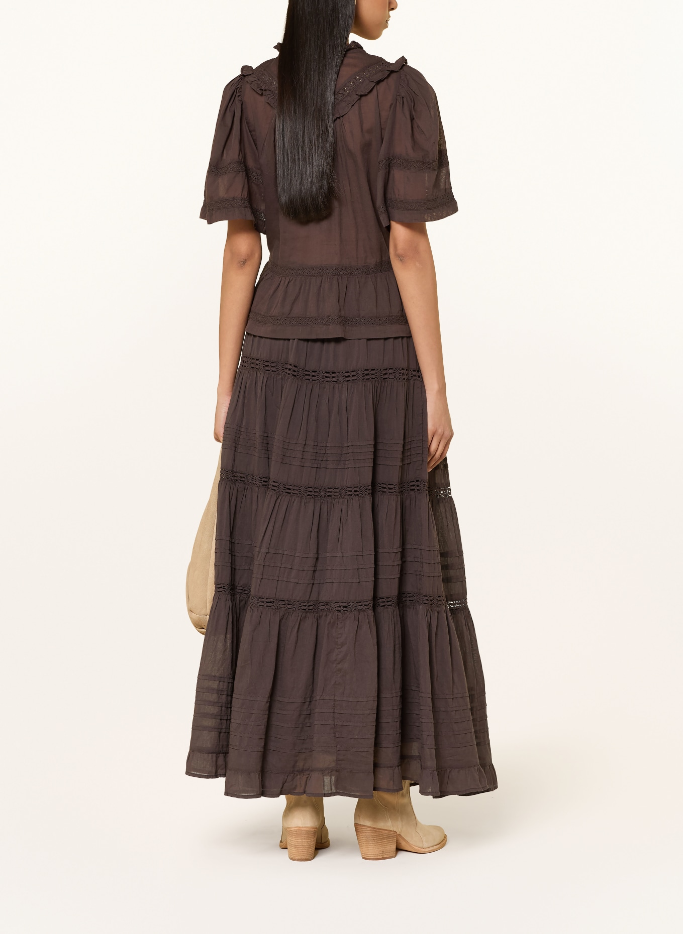 NEO NOIR Spódnica FELICIA z dziurkowaną koronką: CIEMNOBRĄZOWY