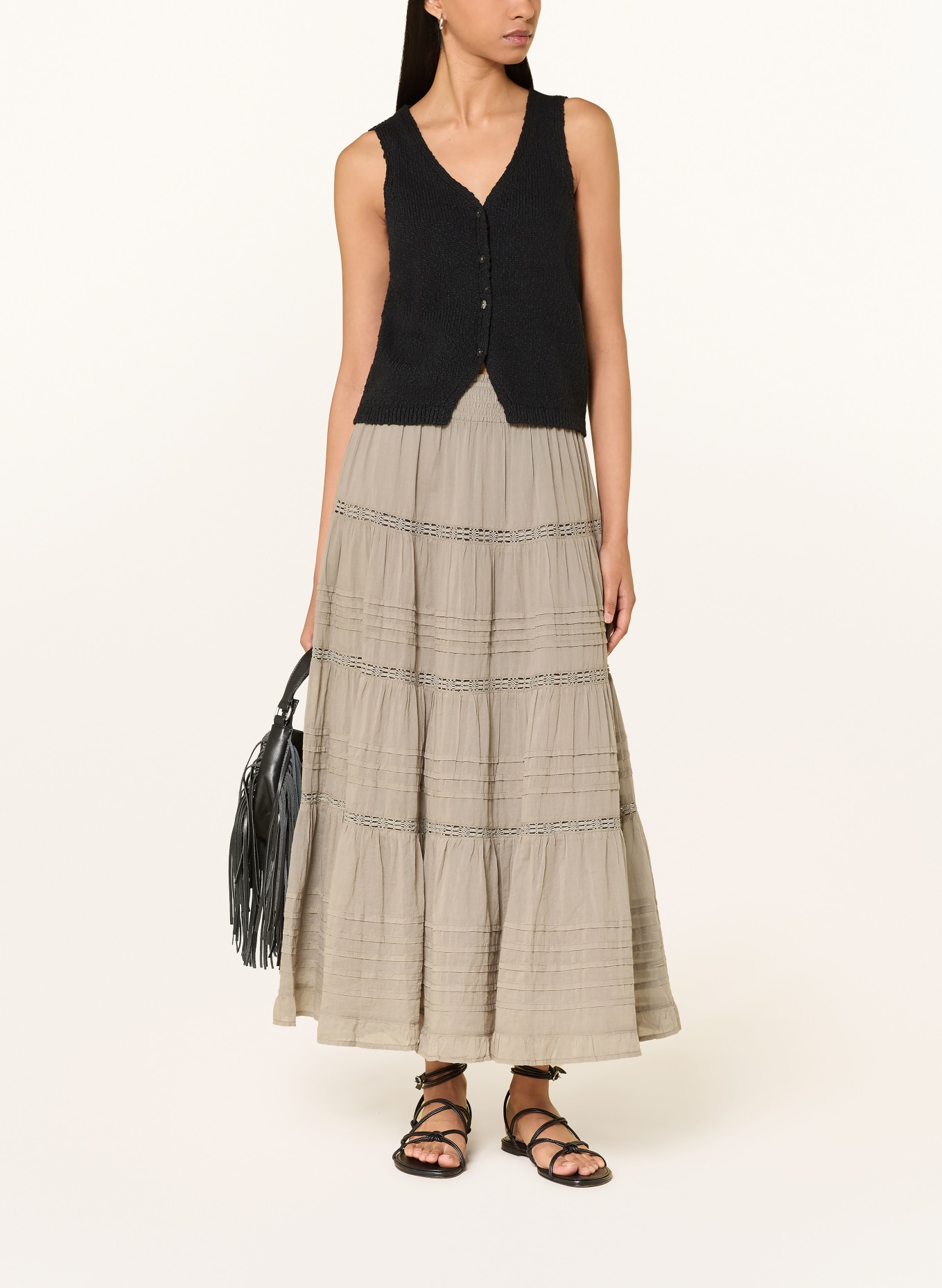 NEO NOIR Skirt FELICIA with broderie anglaise: KHAKI