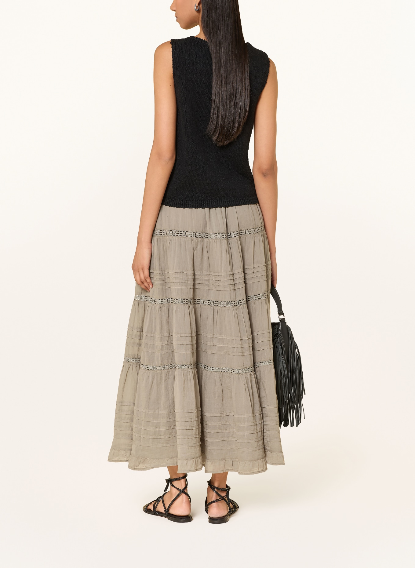 NEO NOIR Skirt FELICIA with broderie anglaise: KHAKI