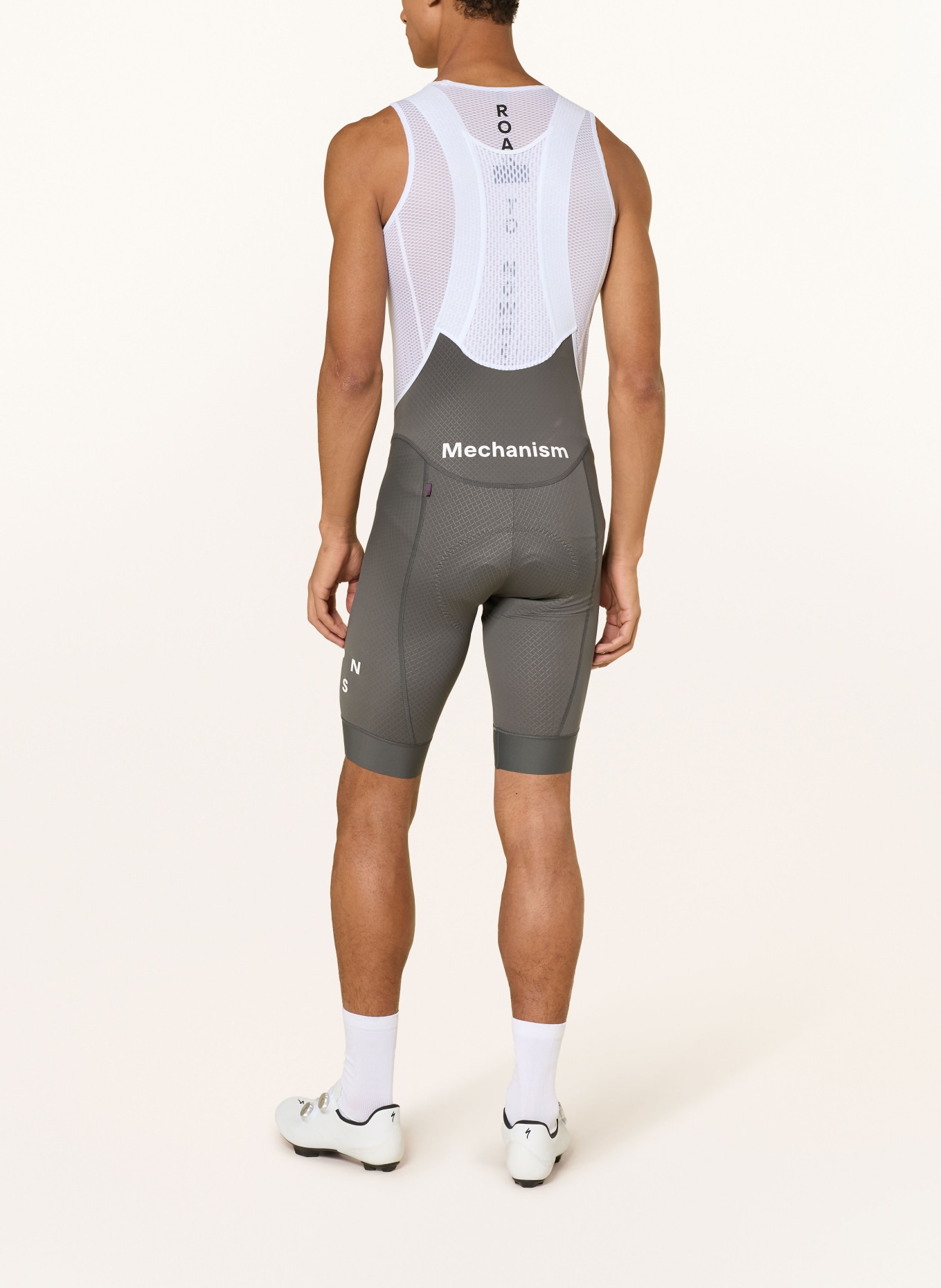 PAS NORMAL STUDIOS Fietsbroek MECHANISM BIBS met bretels en gewatteerde inzetstukken: DONKERGRIJS / WIT