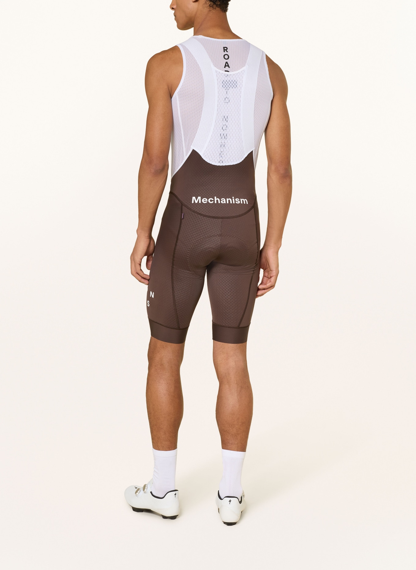 PAS NORMAL STUDIOS Radhose MECHANISM BIBS mit Trägern und gepolstertem Einsatz: DUNKELBRAUN / WEISS