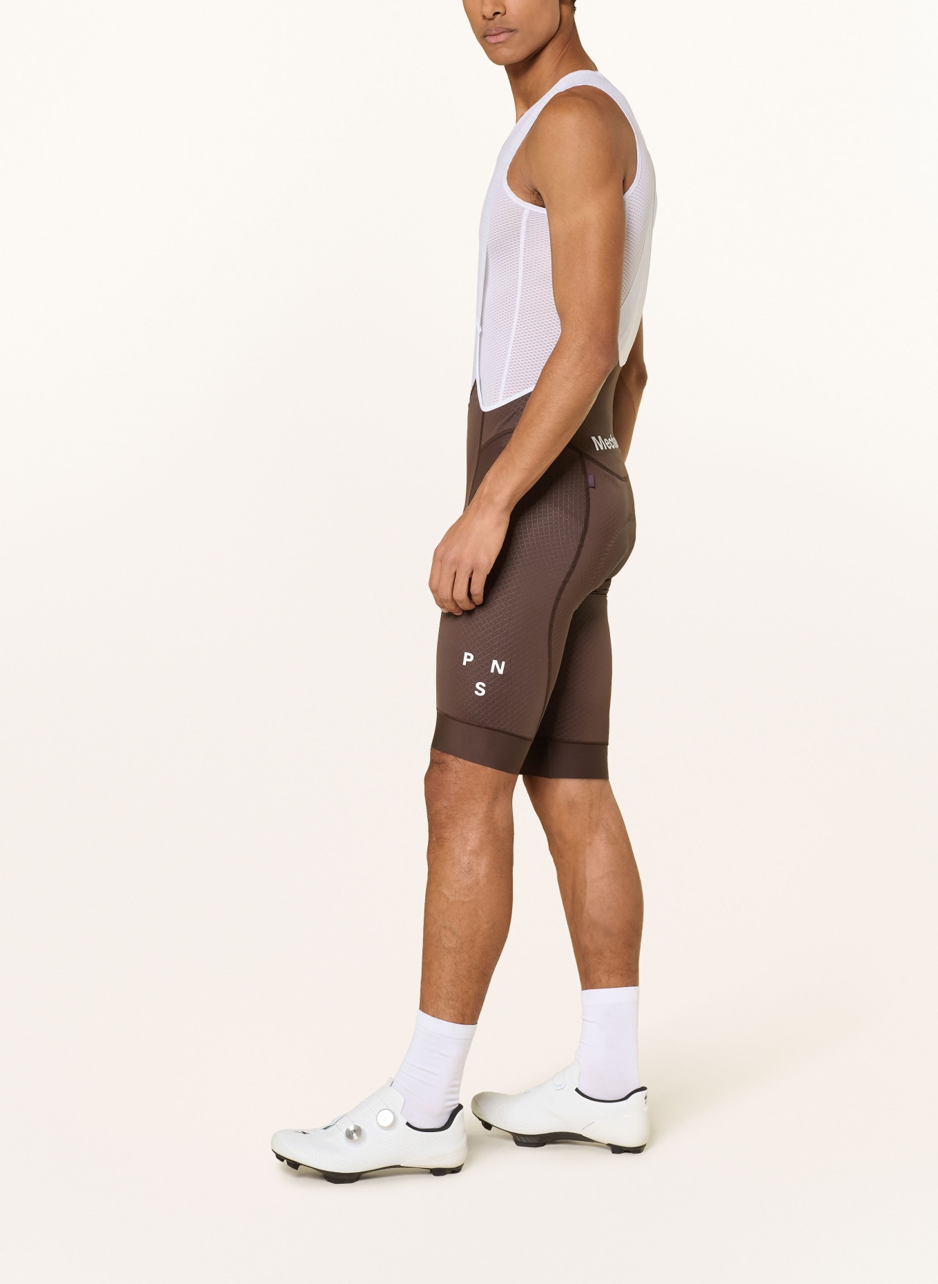 PAS NORMAL STUDIOS Radhose MECHANISM BIBS mit Trägern und gepolstertem Einsatz: DUNKELBRAUN / WEISS