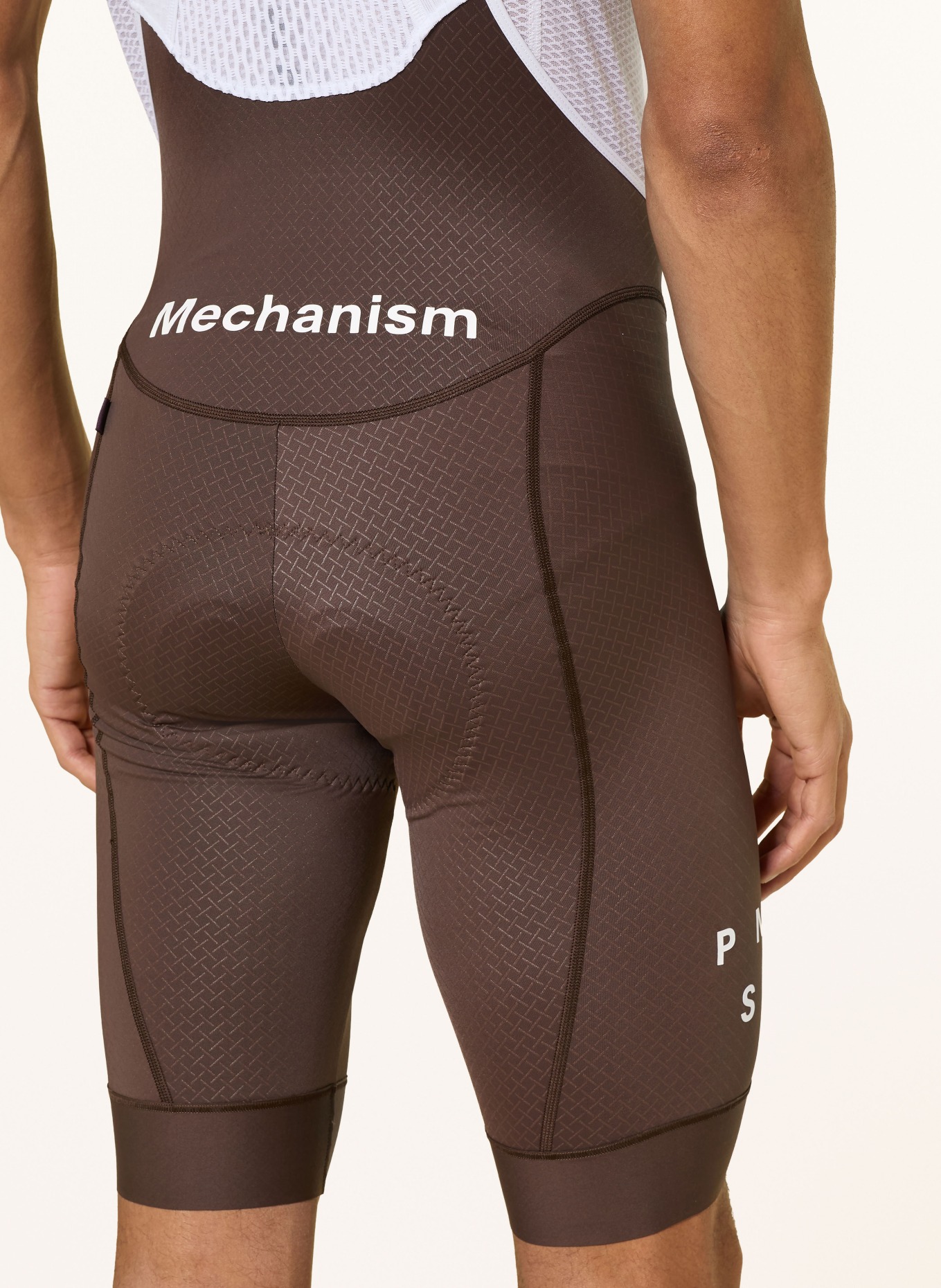 PAS NORMAL STUDIOS Radhose MECHANISM BIBS mit Trägern und gepolstertem Einsatz: DUNKELBRAUN / WEISS