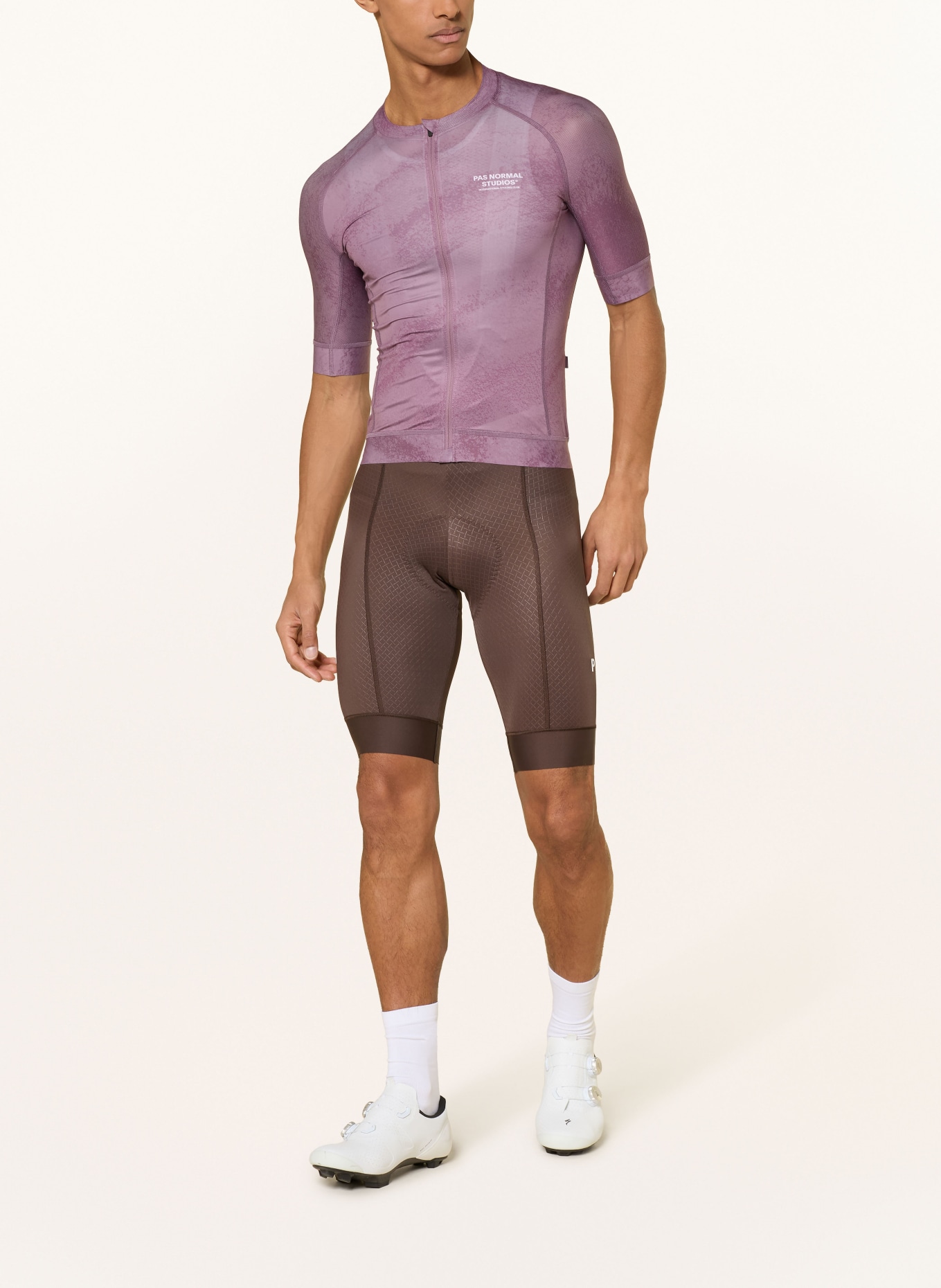 PAS NORMAL STUDIOS Radhose MECHANISM BIBS mit Trägern und gepolstertem Einsatz: DUNKELBRAUN / WEISS