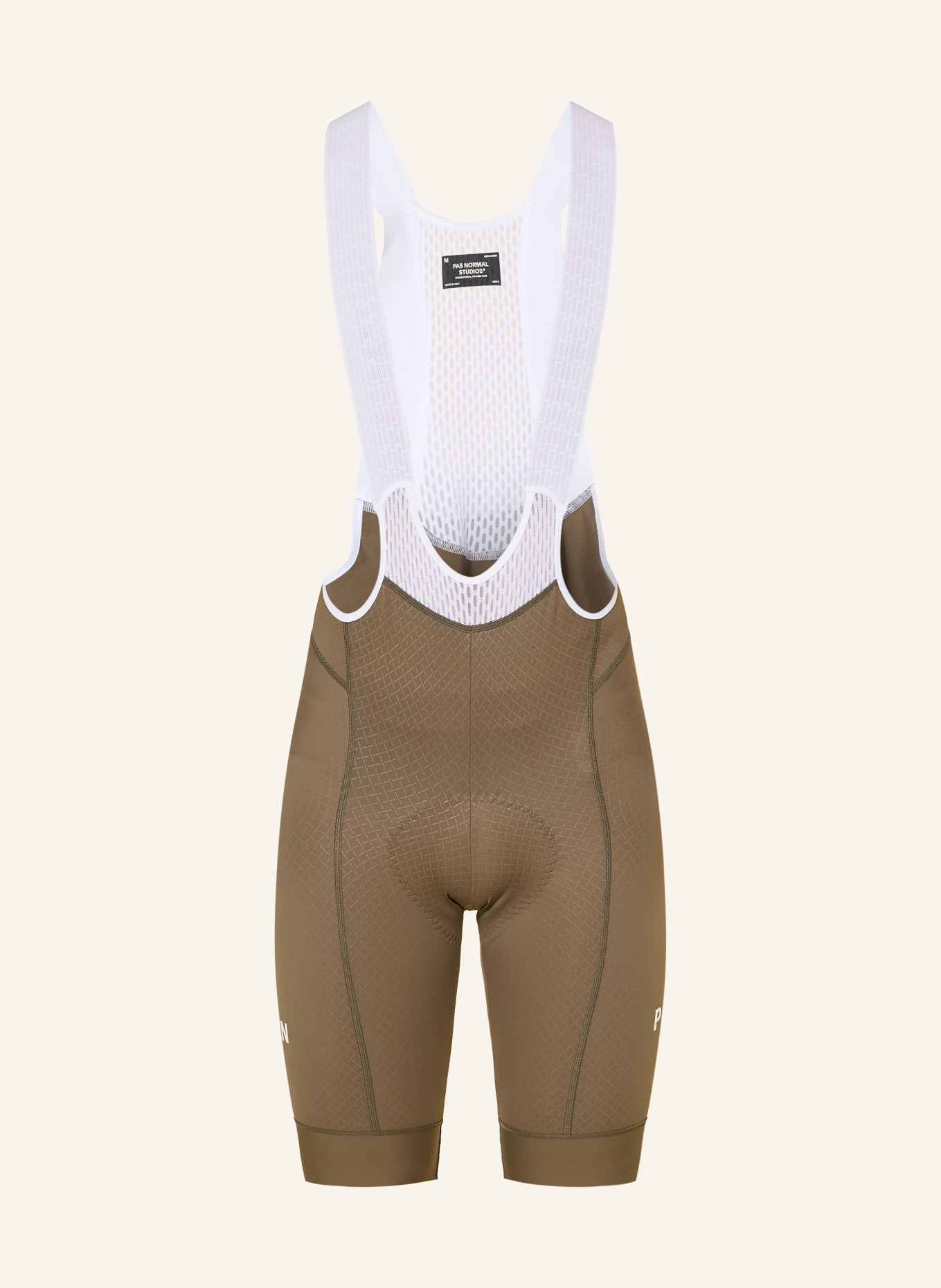 PAS NORMAL STUDIOS Fietsbroek MECHANISM BIBS met bretels en gewatteerde inzetstukken: KAKI