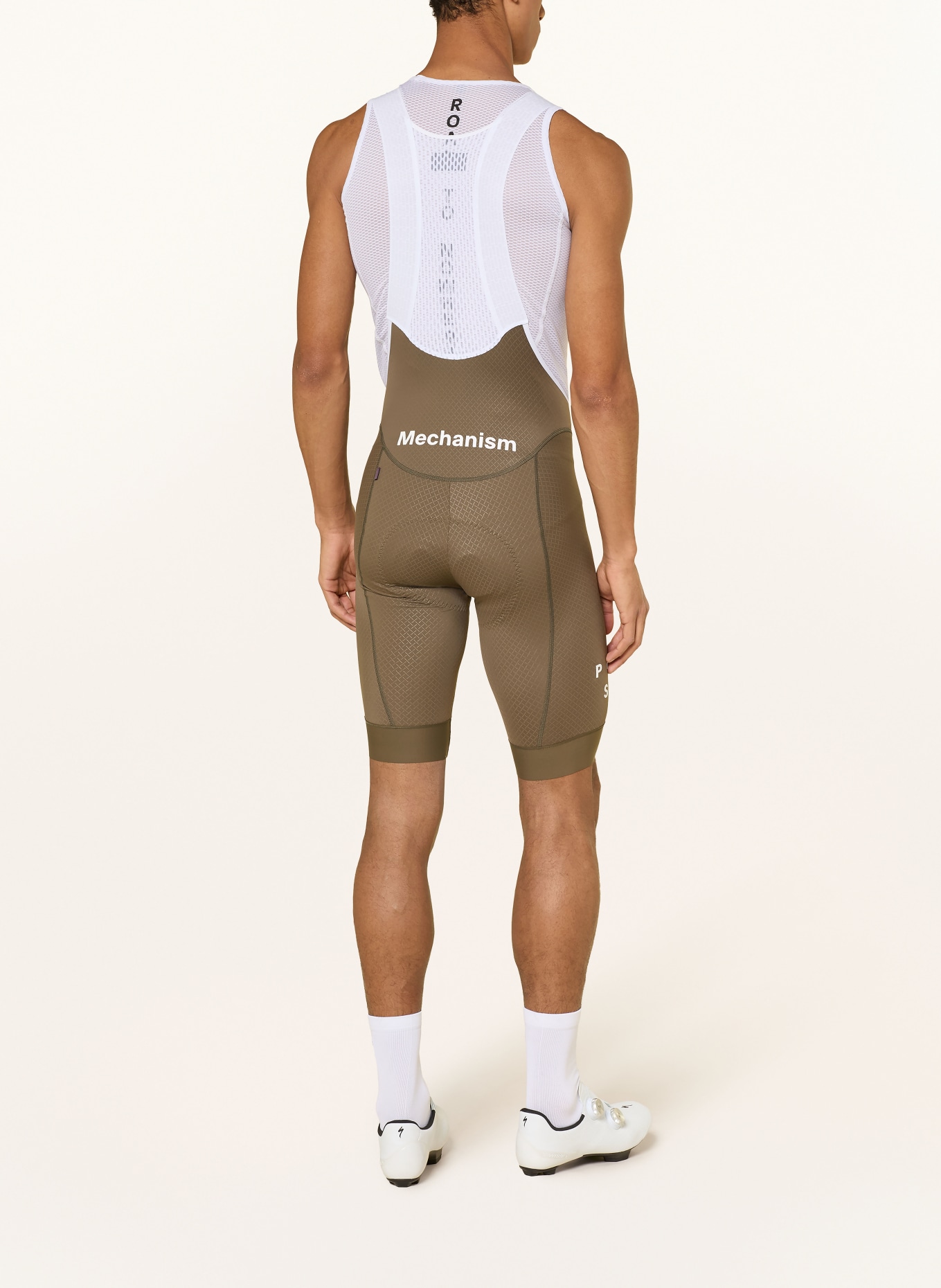 PAS NORMAL STUDIOS Fietsbroek MECHANISM BIBS met bretels en gewatteerde inzetstukken: KAKI