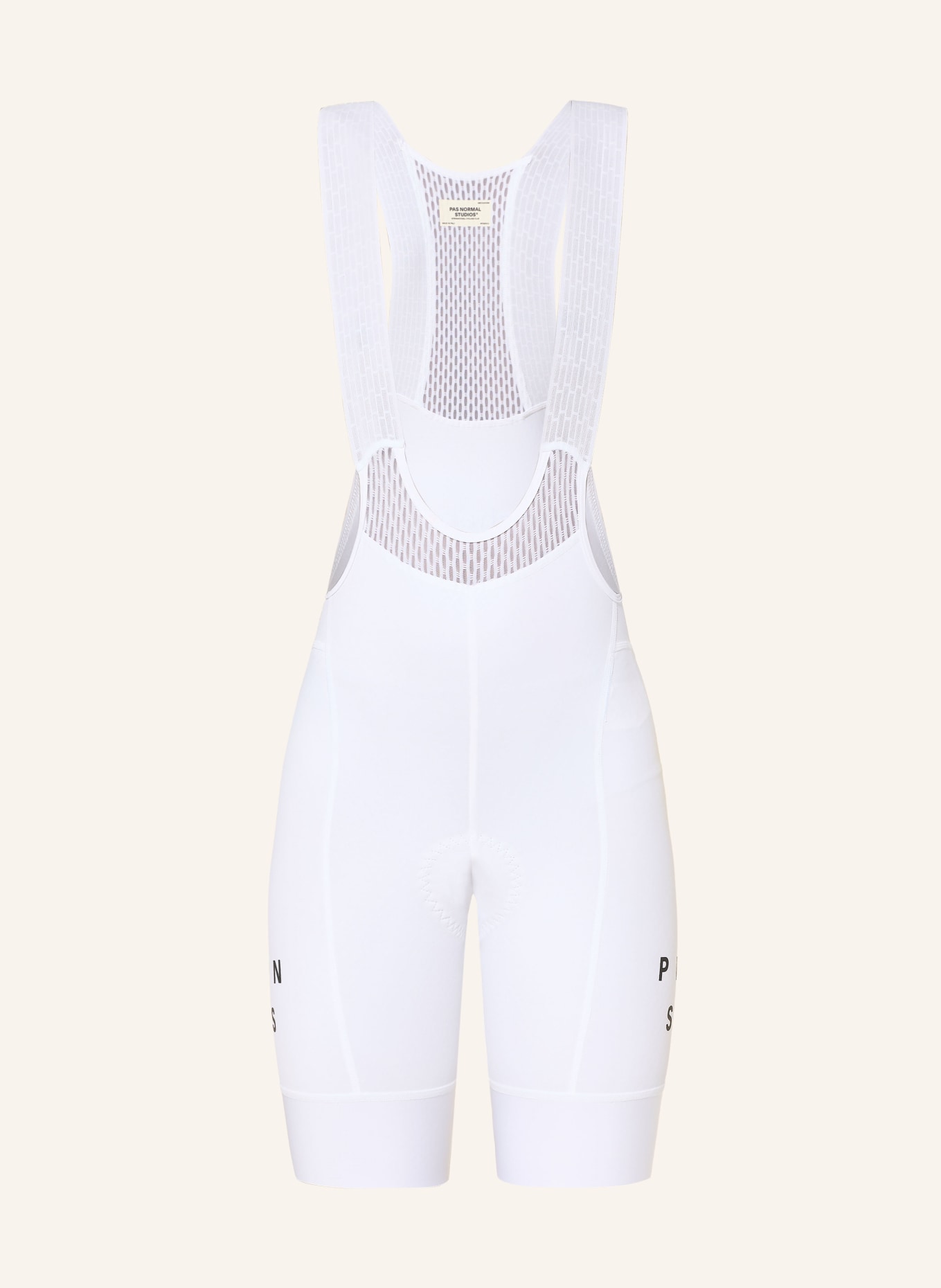 PAS NORMAL STUDIOS MECHANISM BIBS cycling shorts with straps and padded insert: WHITE