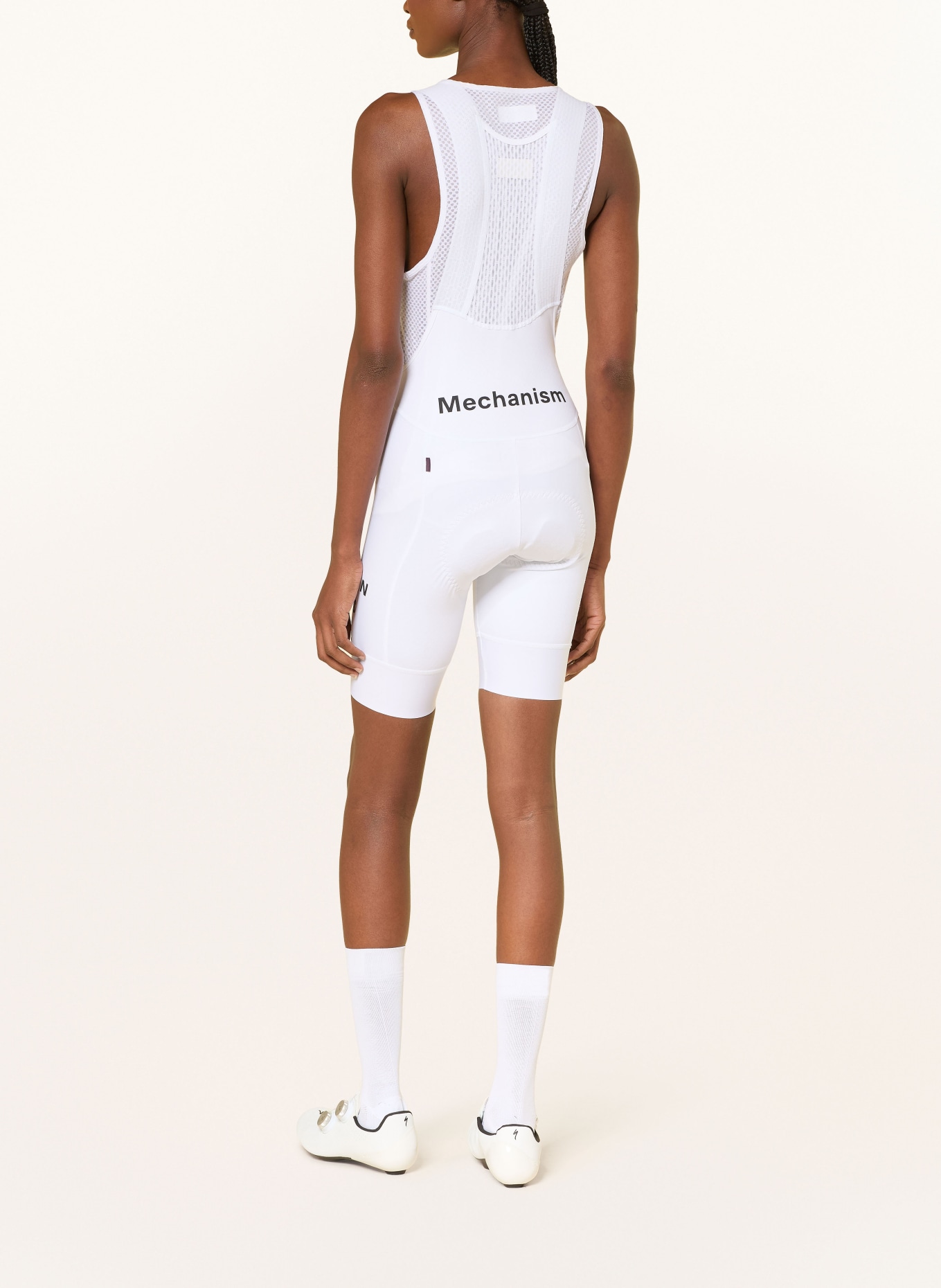 PAS NORMAL STUDIOS MECHANISM BIBS cycling shorts with straps and padded insert: WHITE
