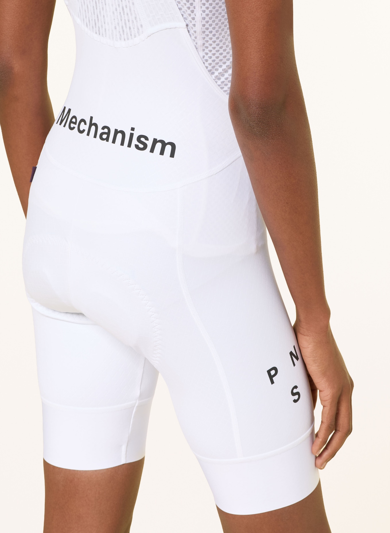 PAS NORMAL STUDIOS MECHANISM BIBS cycling shorts with straps and padded insert: WHITE