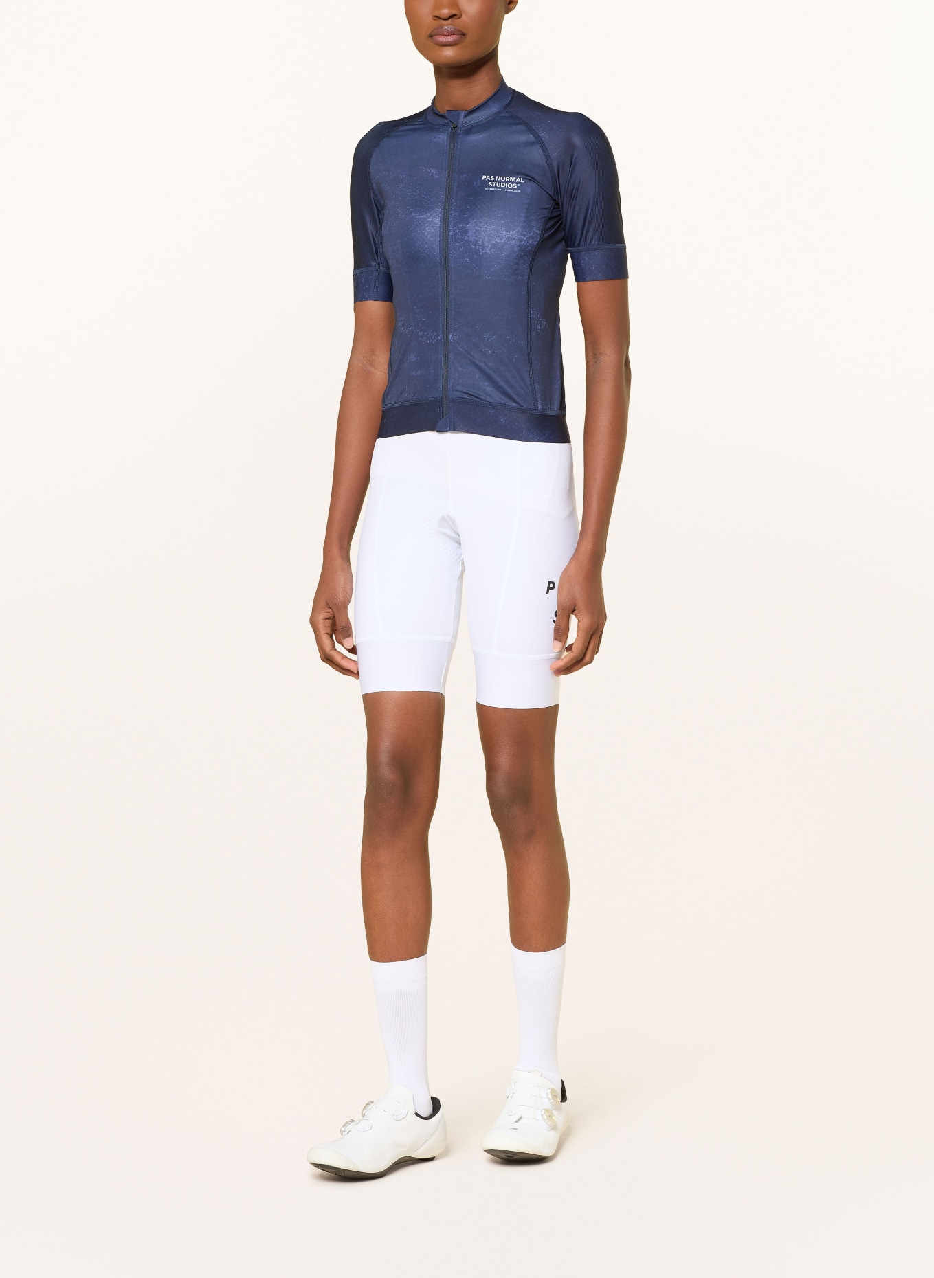 PAS NORMAL STUDIOS MECHANISM BIBS cycling shorts with straps and padded insert: WHITE