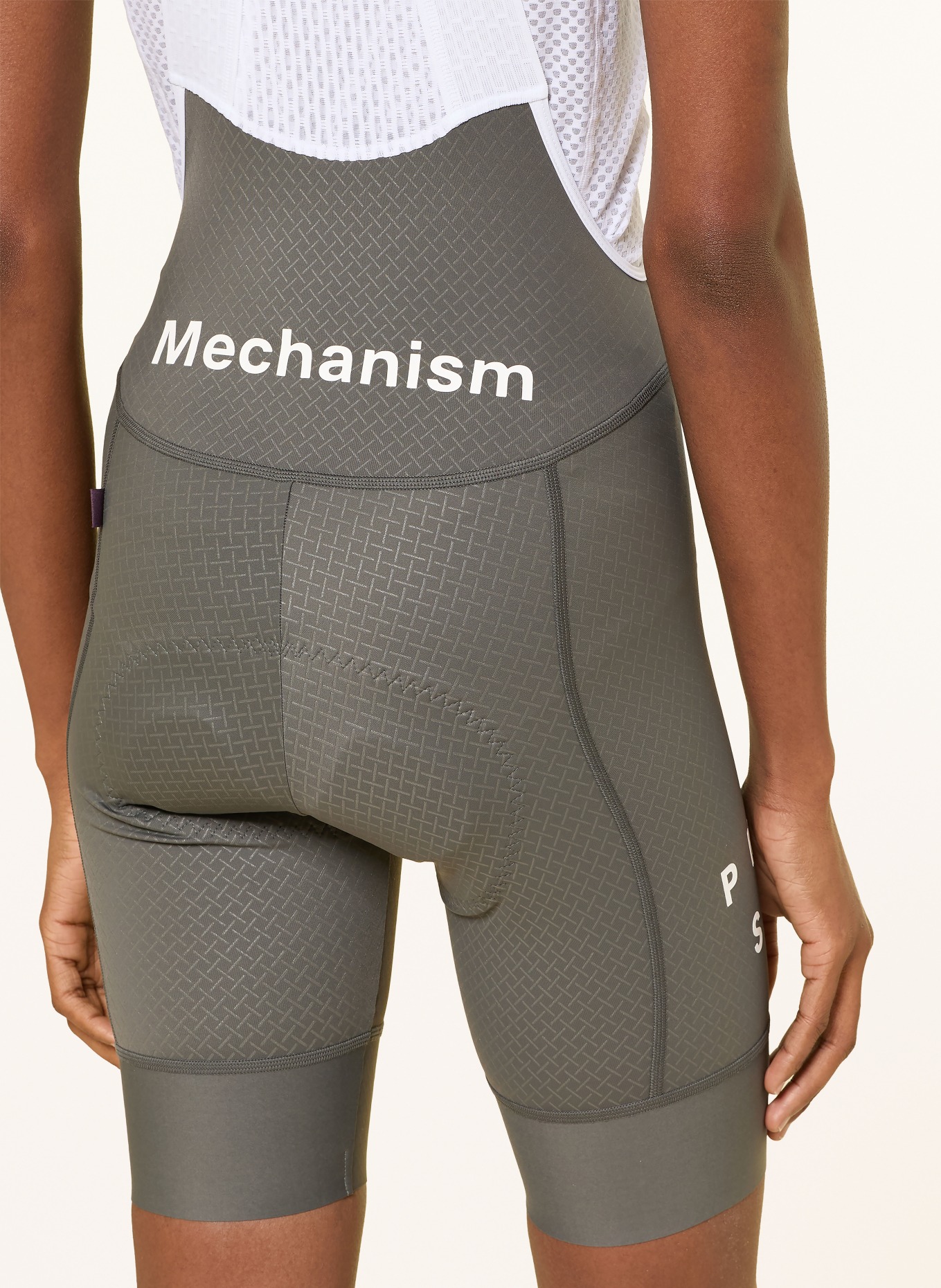 PAS NORMAL STUDIOS Fietsbroek MECHANISM BIBS met bretels en gewatteerde inzetstukken: WIT / DONKERGRIJS