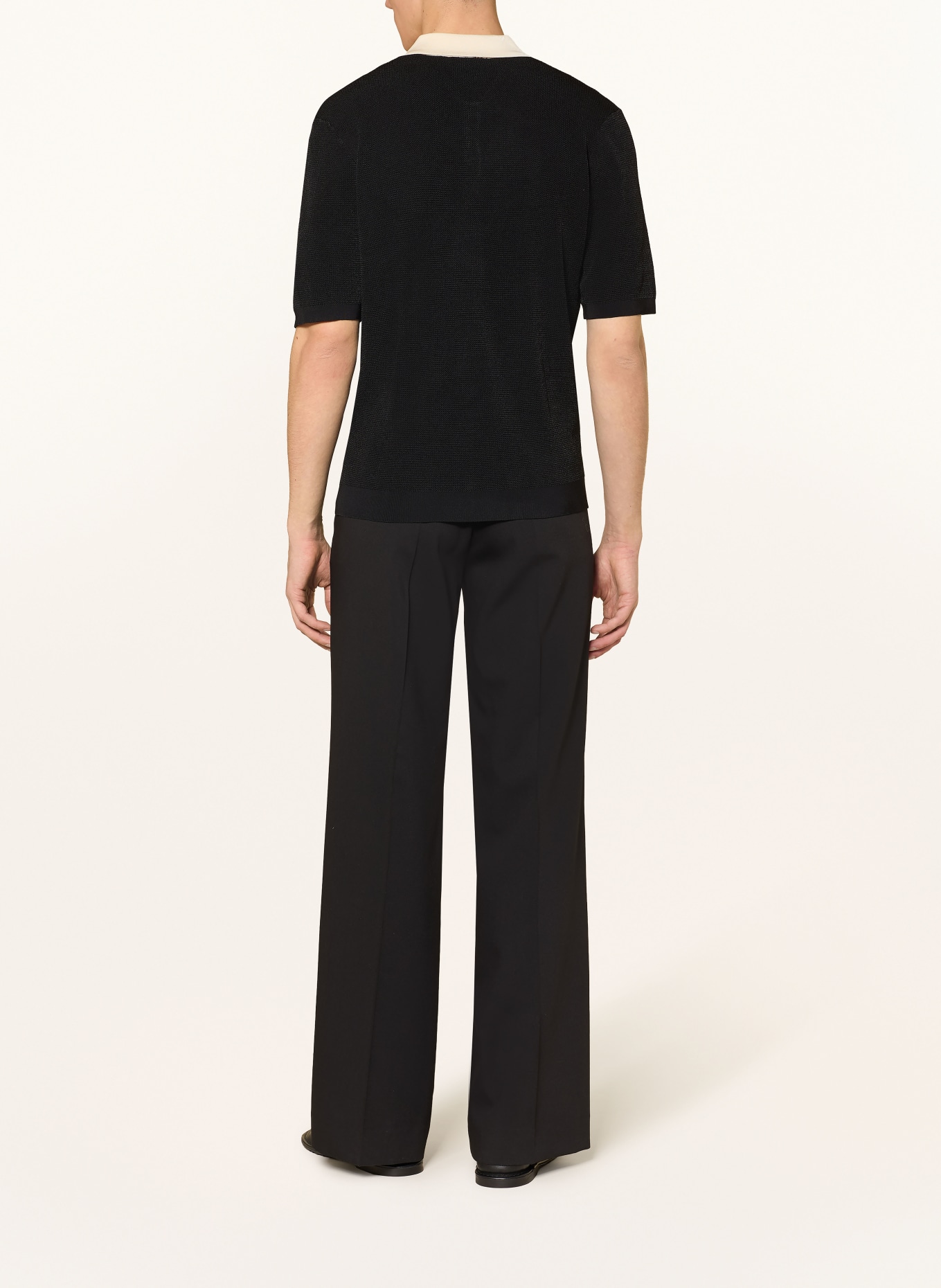 SANDRO Strick-Poloshirt: SCHWARZ / CREME