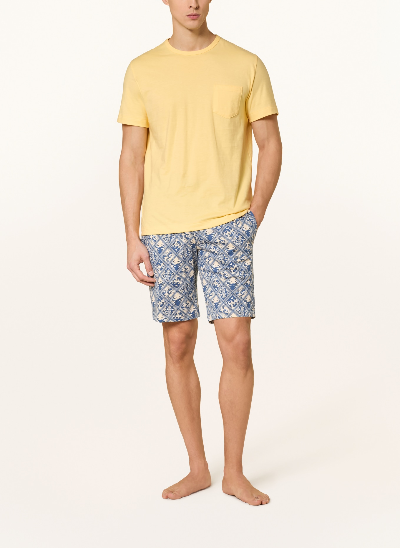 SCHIESSER Pajama shorts MIX+RELAX: BEIGE / BLUE GRAY