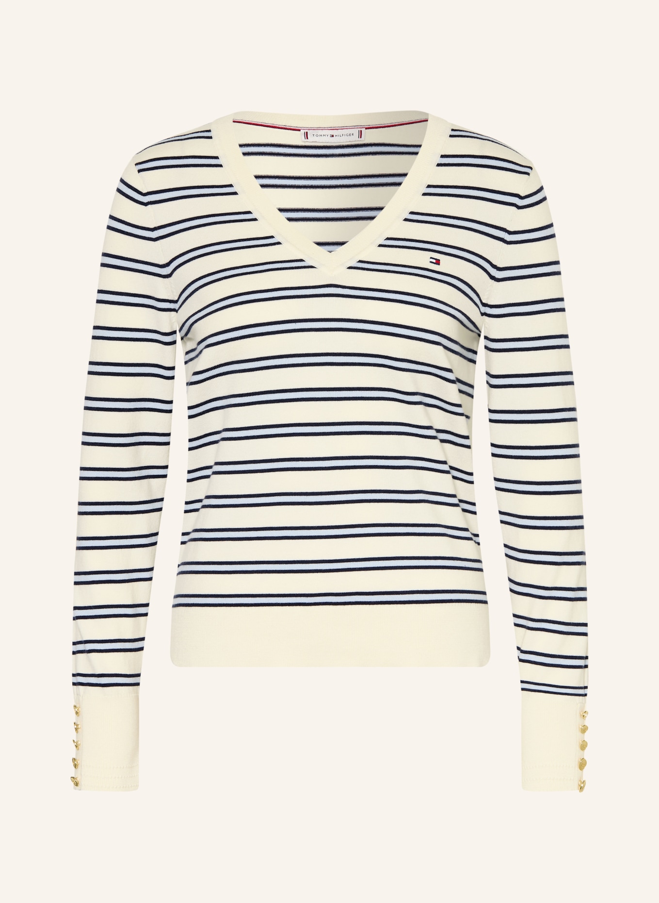 TOMMY HILFIGER Sweater: BEIGE / LIGHT BLUE / BLUE
