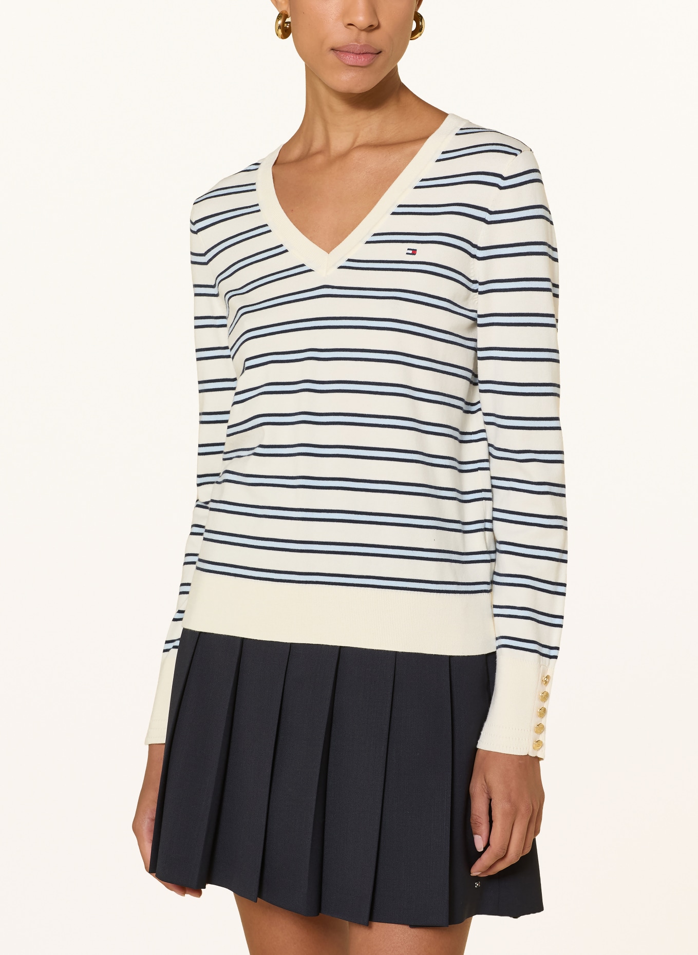 TOMMY HILFIGER Sweater: BEIGE / LIGHT BLUE / BLUE