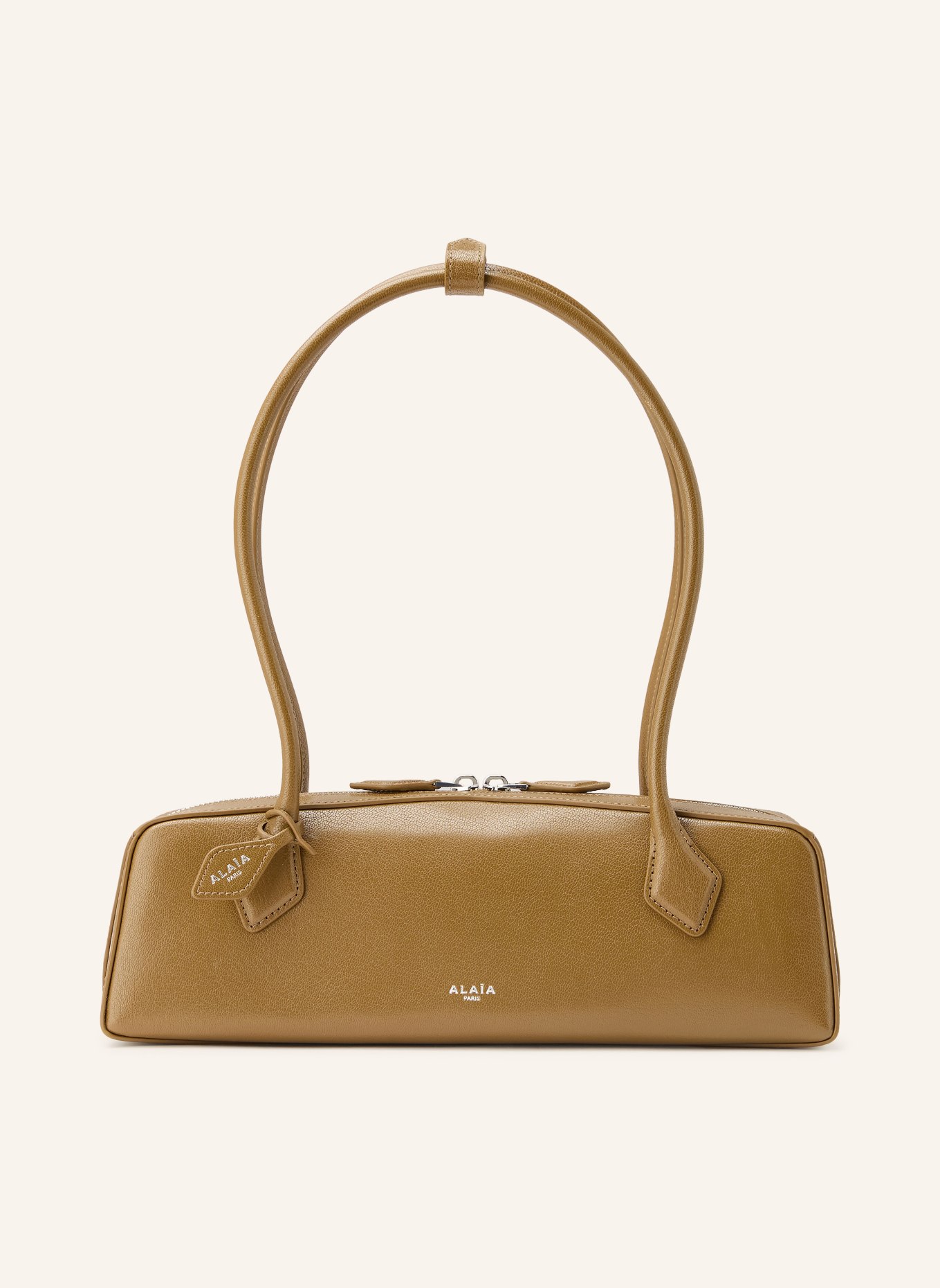 ALAÏA Schoudertas LE TECKEL MEDIUM: CAMEL / ZILVER
