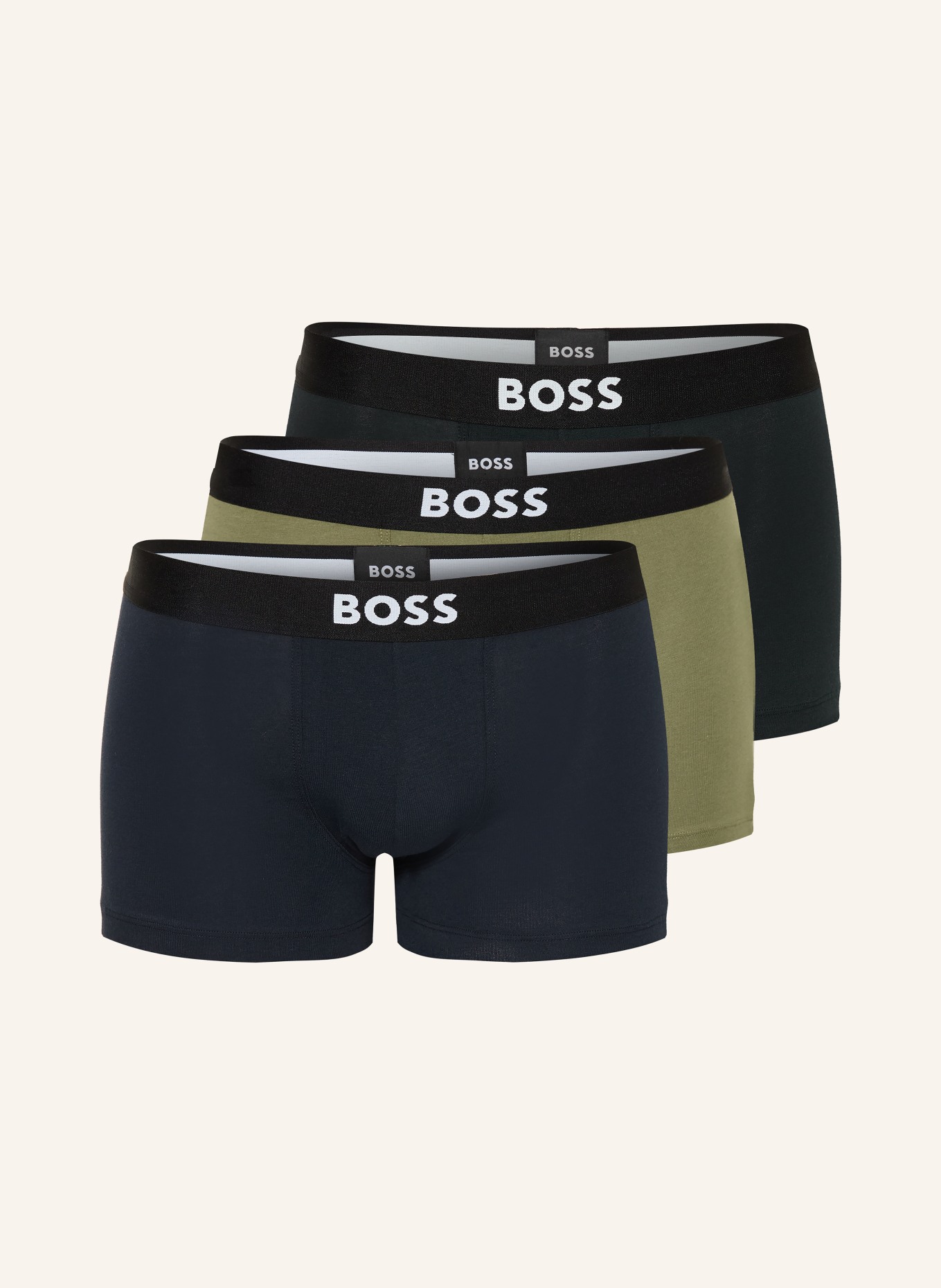 BOSS Lot de 3 boxers ONE: BLEU FONCÉ / KAKI / NOIR