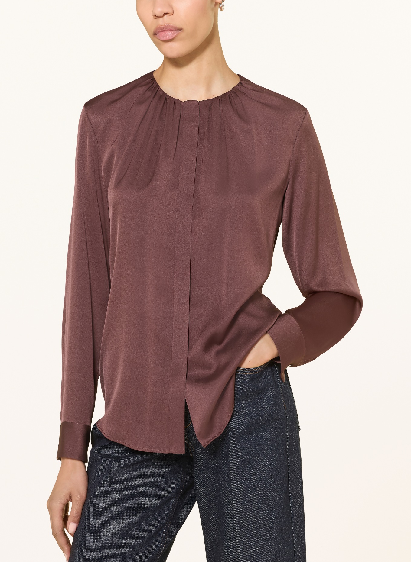 BOSS Zijden blouse BANORAH: MARRON FONCÉ