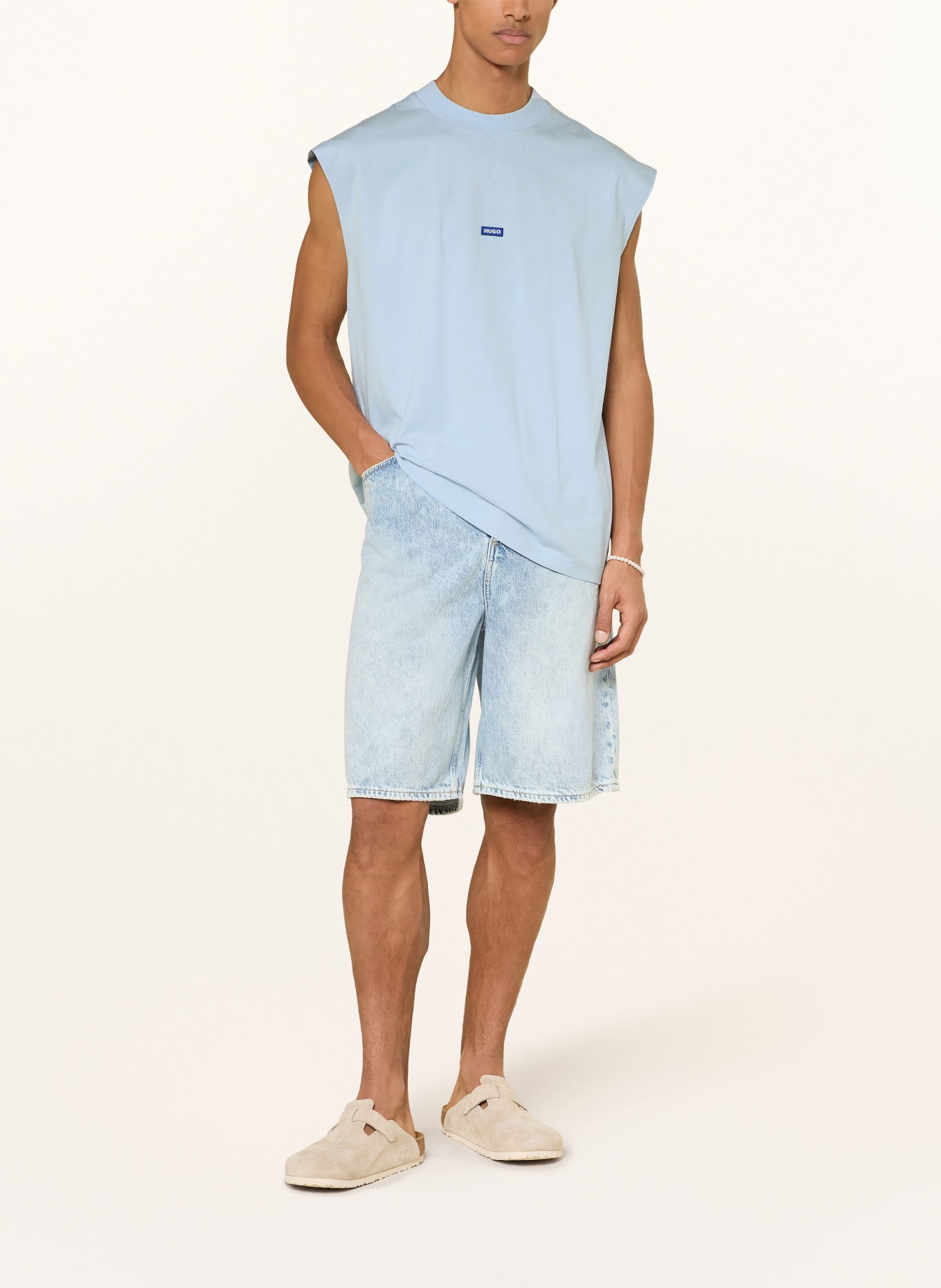 HUGO Tanktop NAVERTZ: LICHTBLAUW / BLAUW / WIT