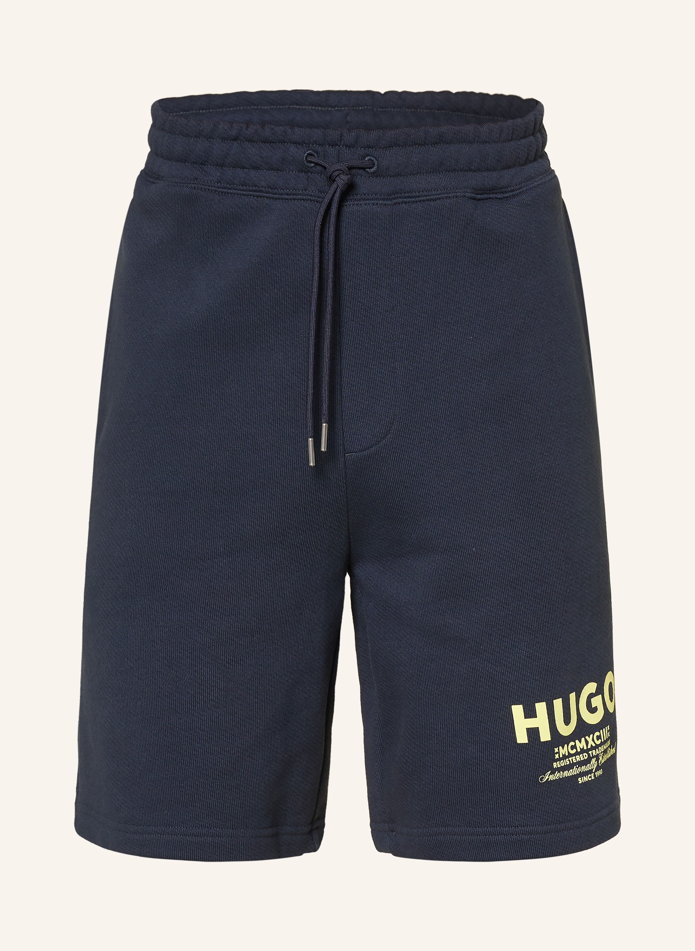 HUGO Sweatshorts NOMARIO: DUNKELBLAU / NEONGELB
