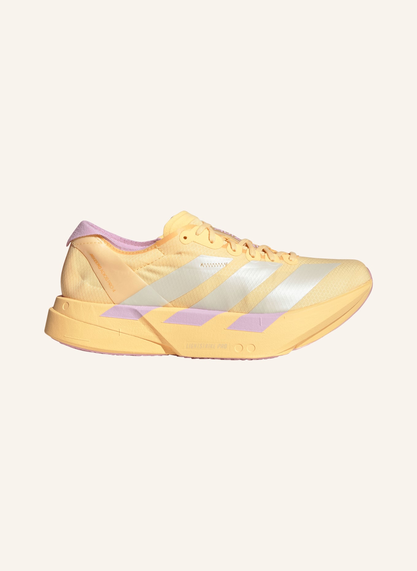 adidas Laufschuhe ADIZERO ADIOS PRO 4: DUNKELGELB / CREME / HELLLILA