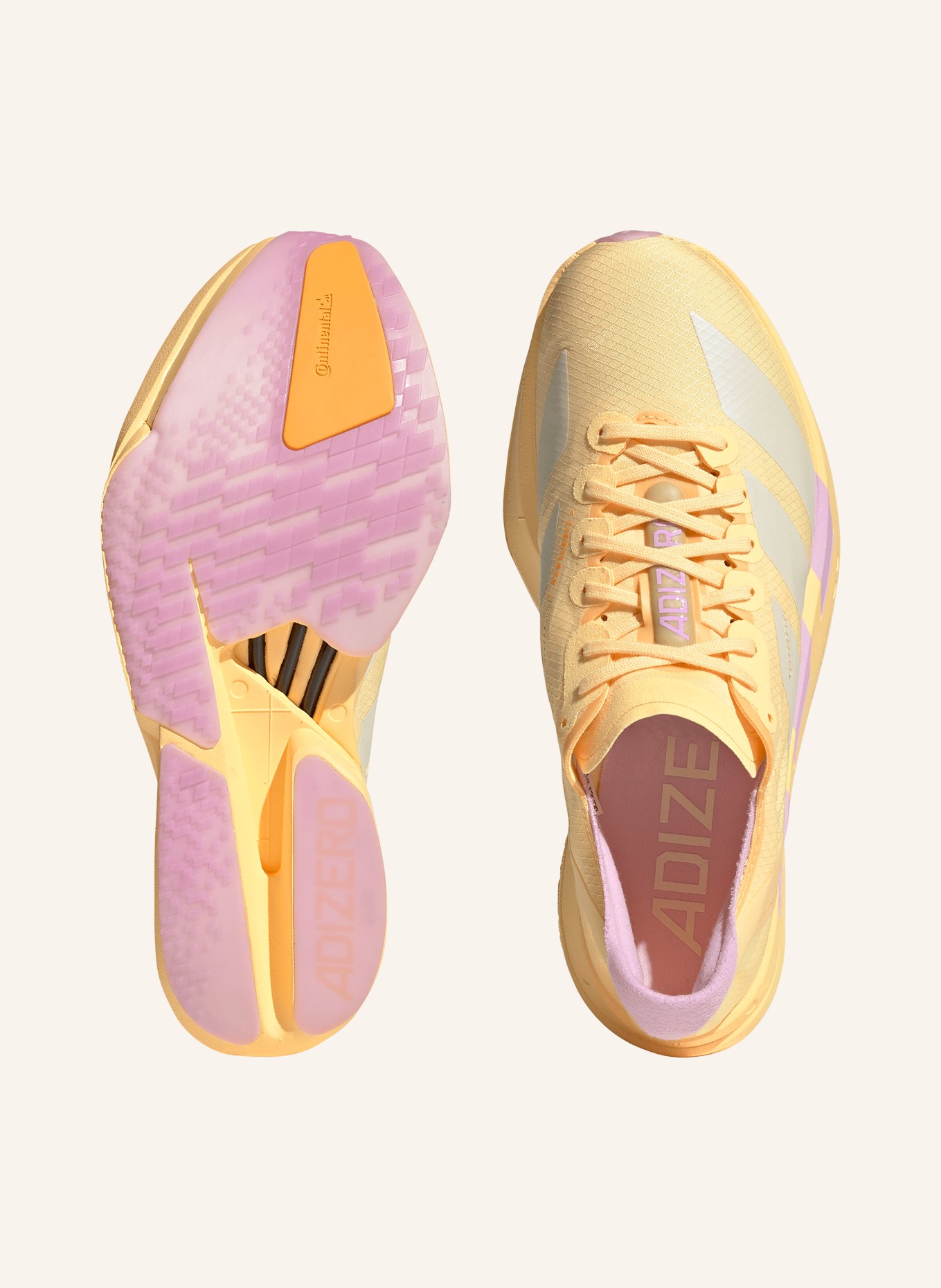 adidas Laufschuhe ADIZERO ADIOS PRO 4: DUNKELGELB / CREME / HELLLILA