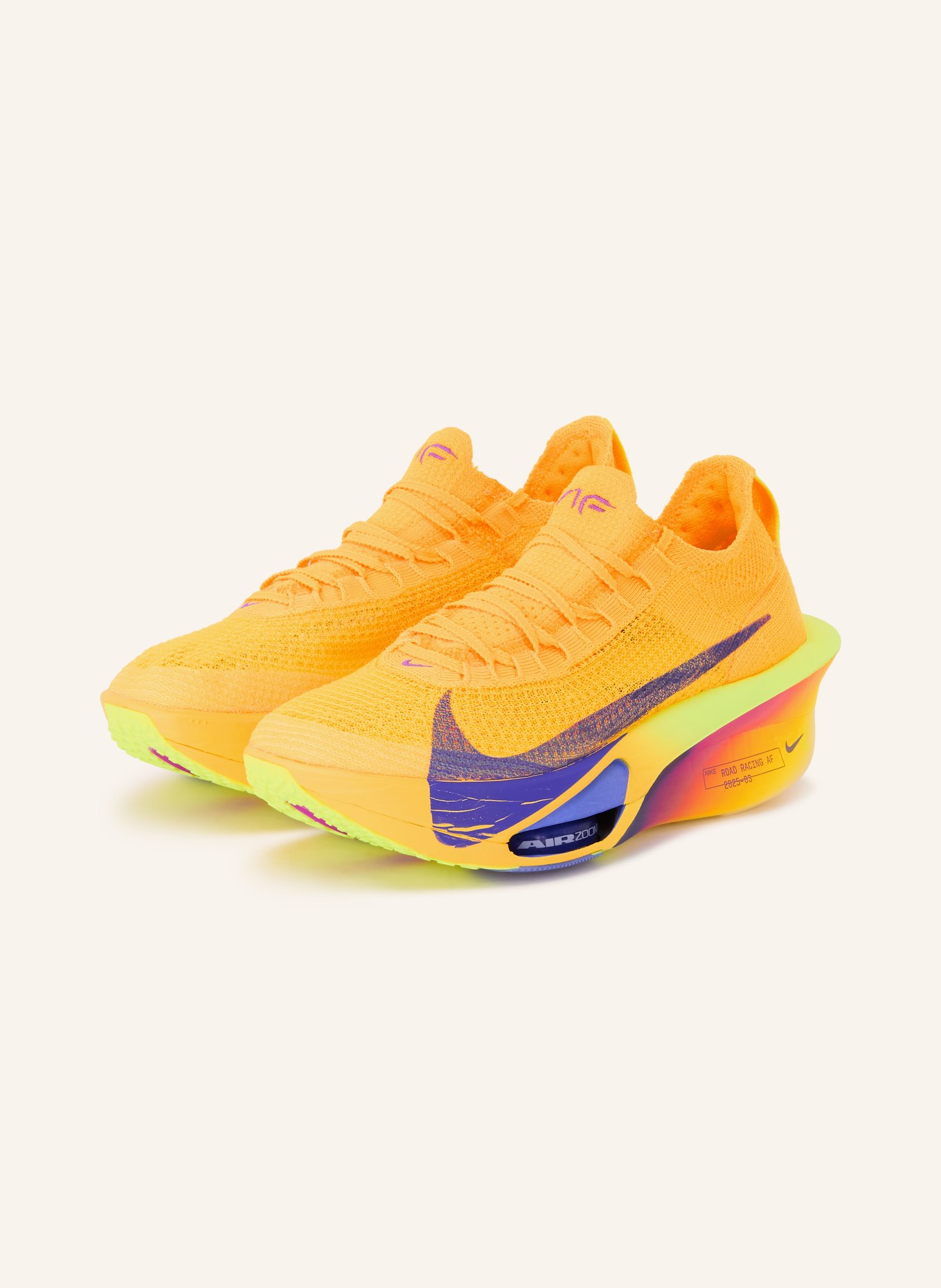 Nike Hardloopschoenen AIR ZOOM ALPHAFLY 3: NEONORANJE / NEONGEEL / DONKERBLAUW