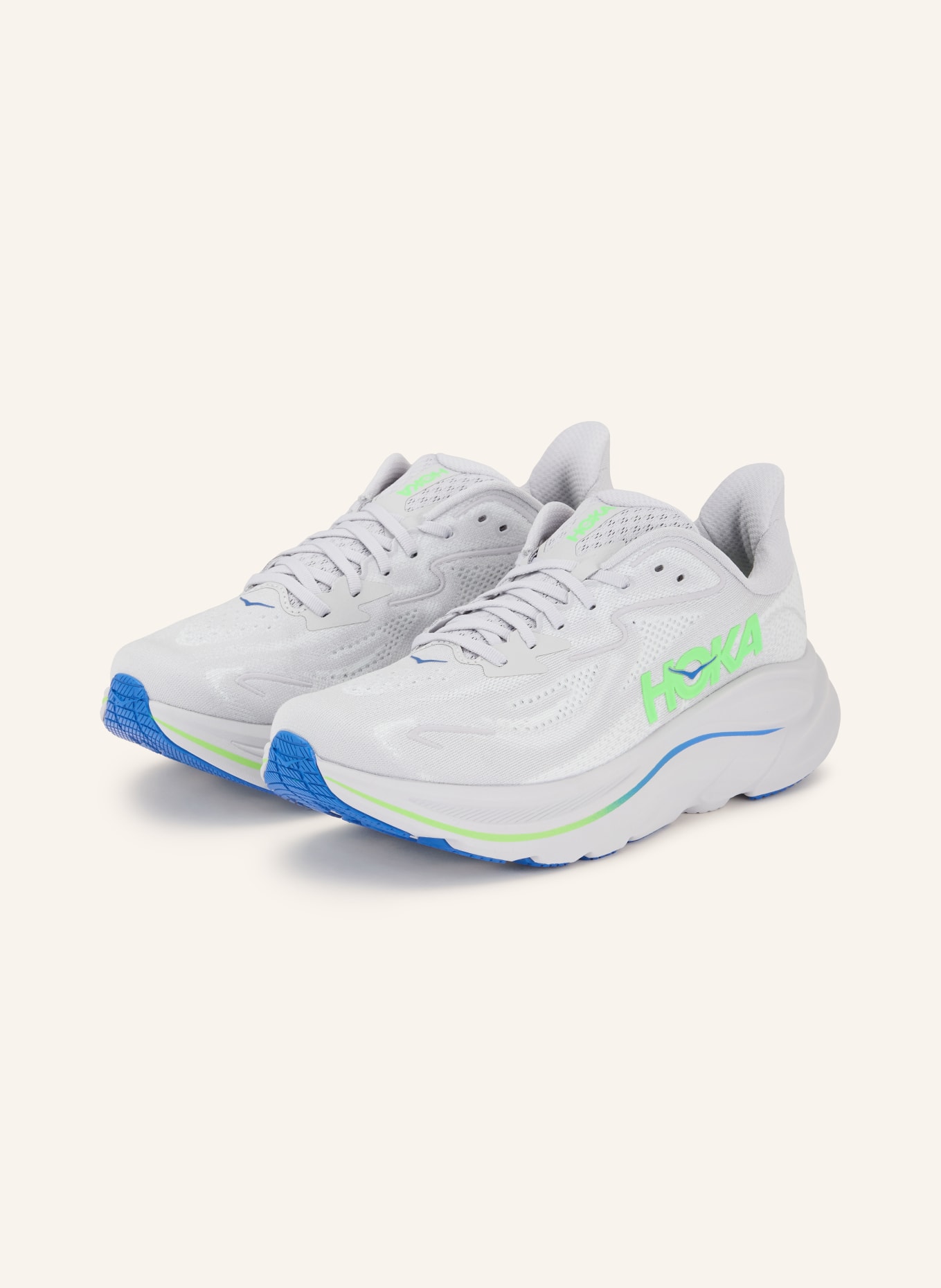 HOKA Hardloopschoenen CLIFTON 10: LICHTGRIJS / NEONGROEN
