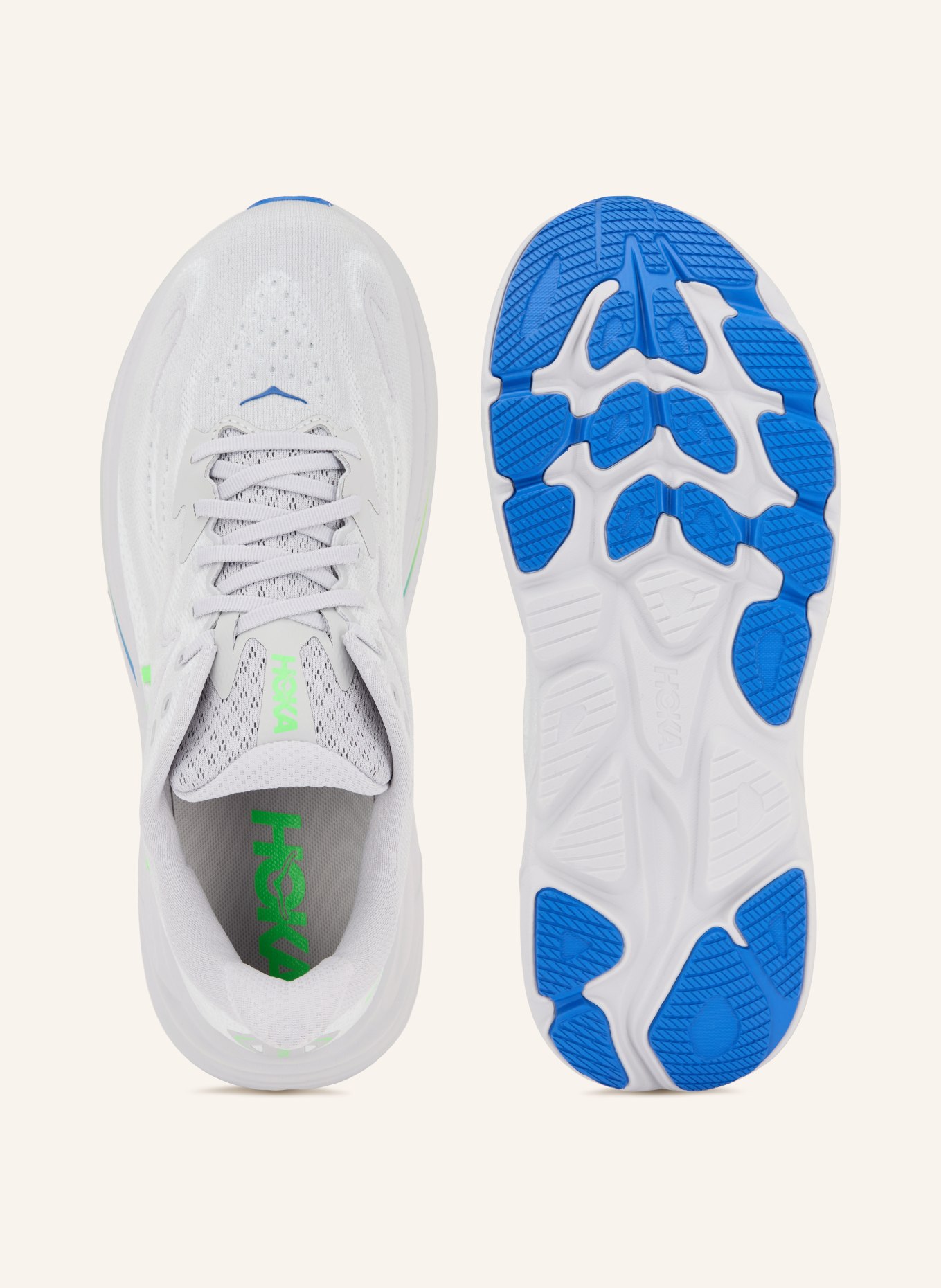 HOKA Hardloopschoenen CLIFTON 10: LICHTGRIJS / NEONGROEN