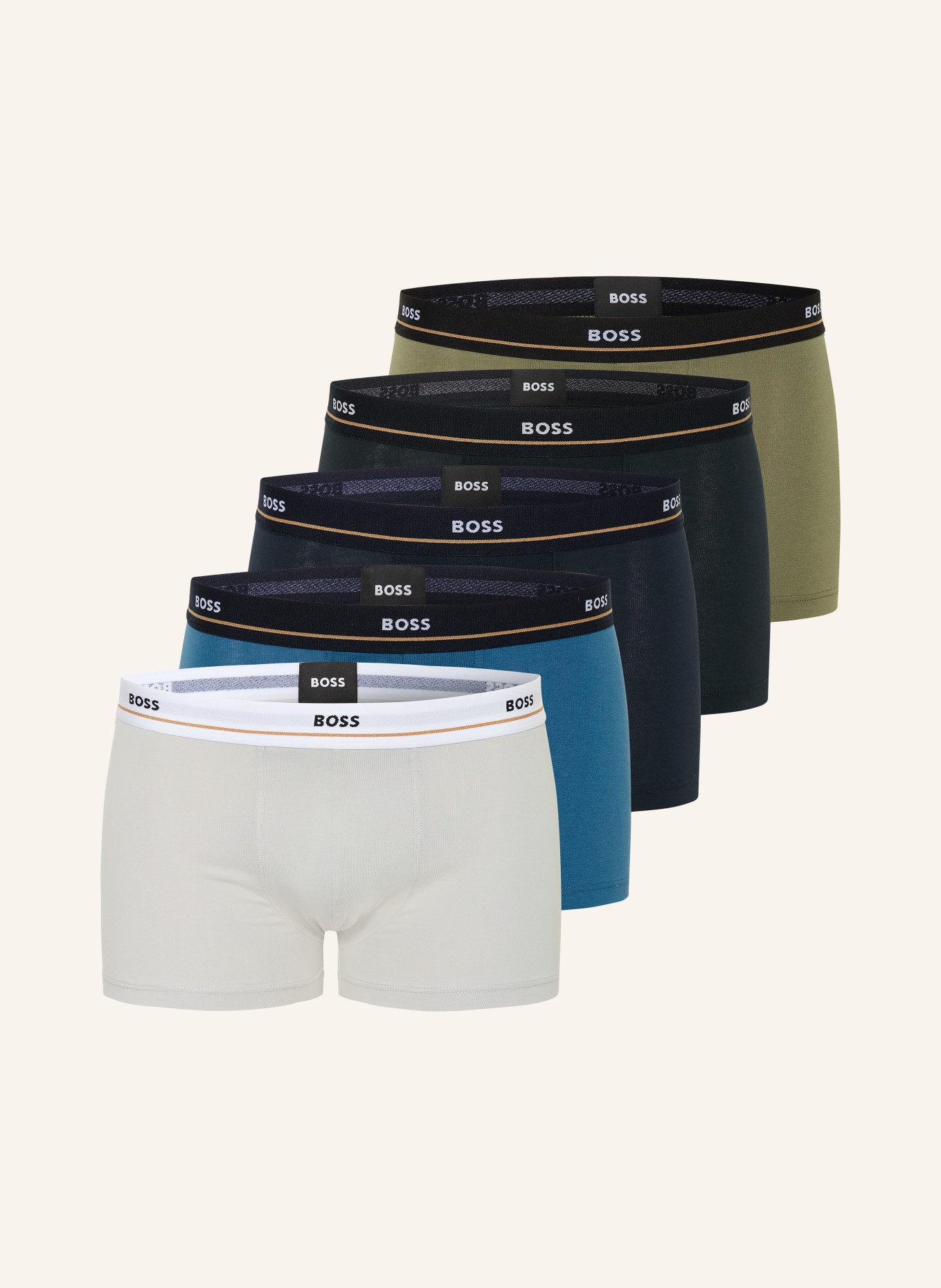 BOSS Lot de 5 boxers ESSENTIAL: NOIR / KAKI / BLEU FONCÉ