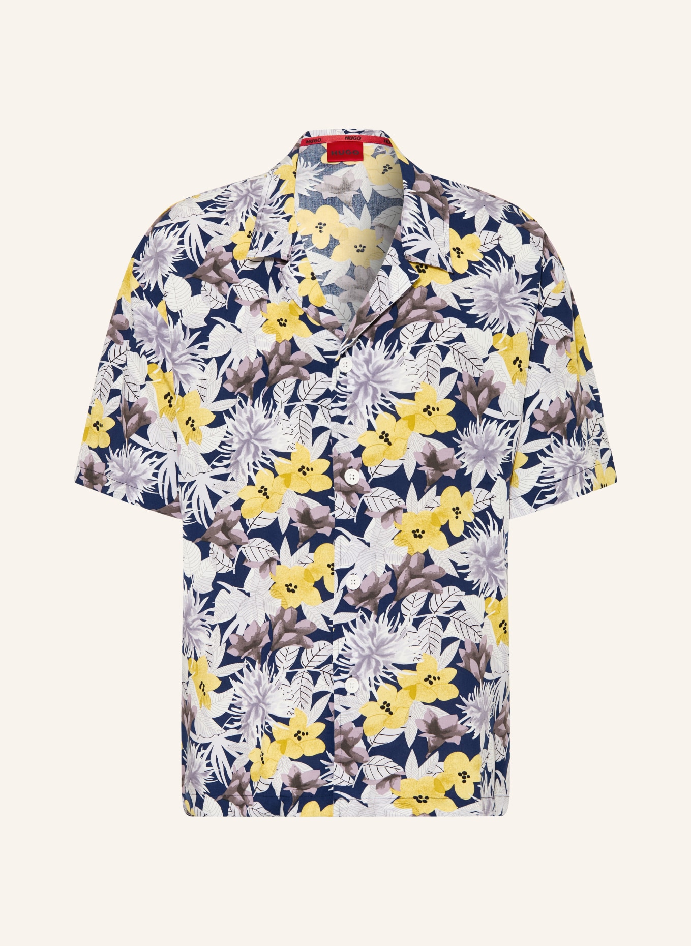 HUGO Resorthemd Relaxed Fit: DUNKELBLAU / HELLGRAU / GELB