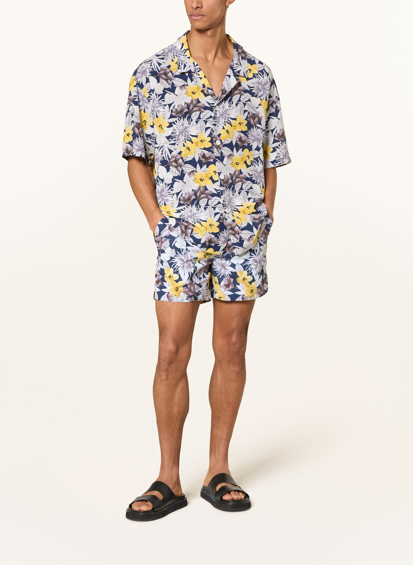 HUGO Resorthemd Relaxed Fit: DUNKELBLAU / HELLGRAU / GELB