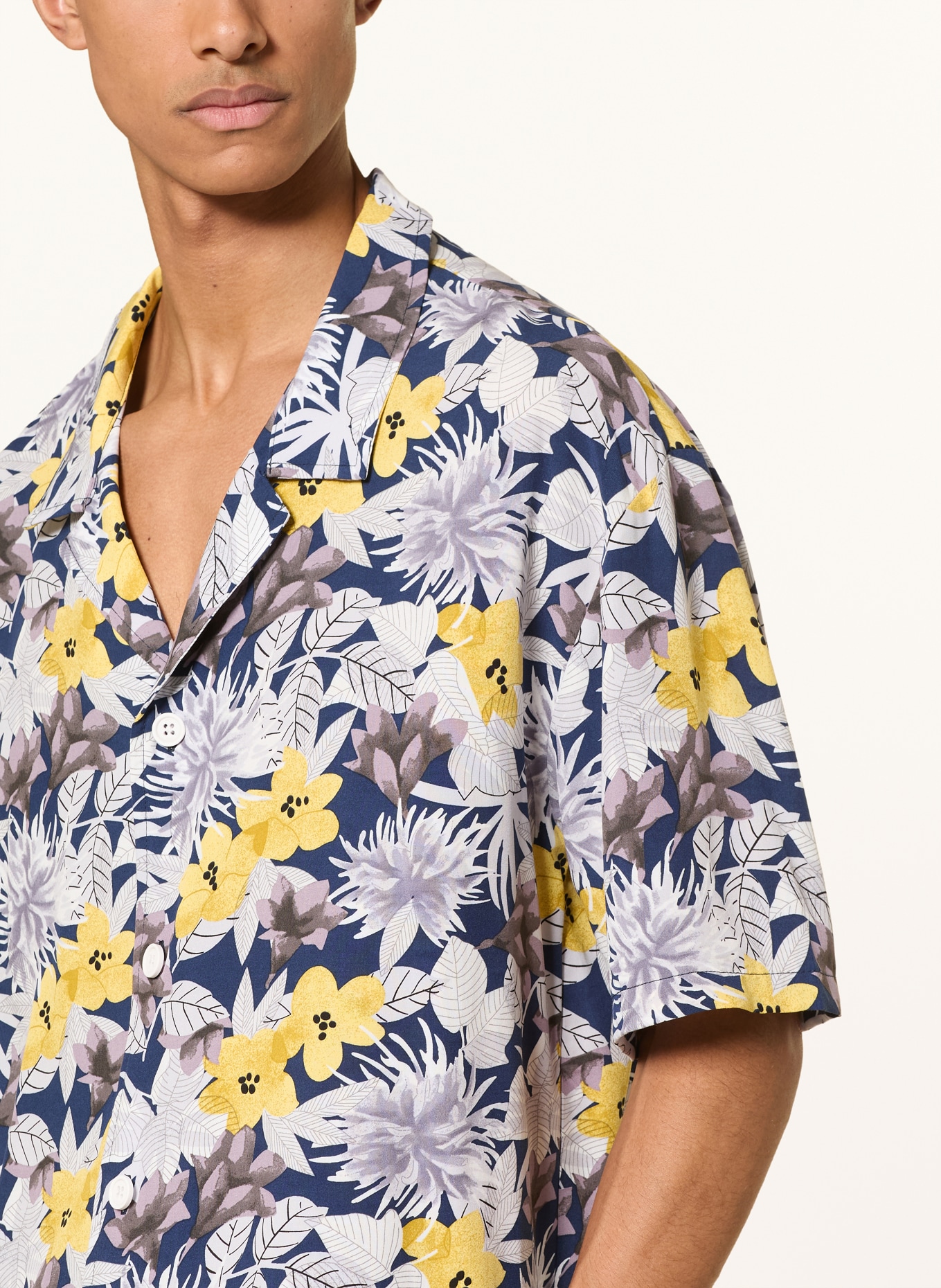 HUGO Resorthemd Relaxed Fit: DUNKELBLAU / HELLGRAU / GELB