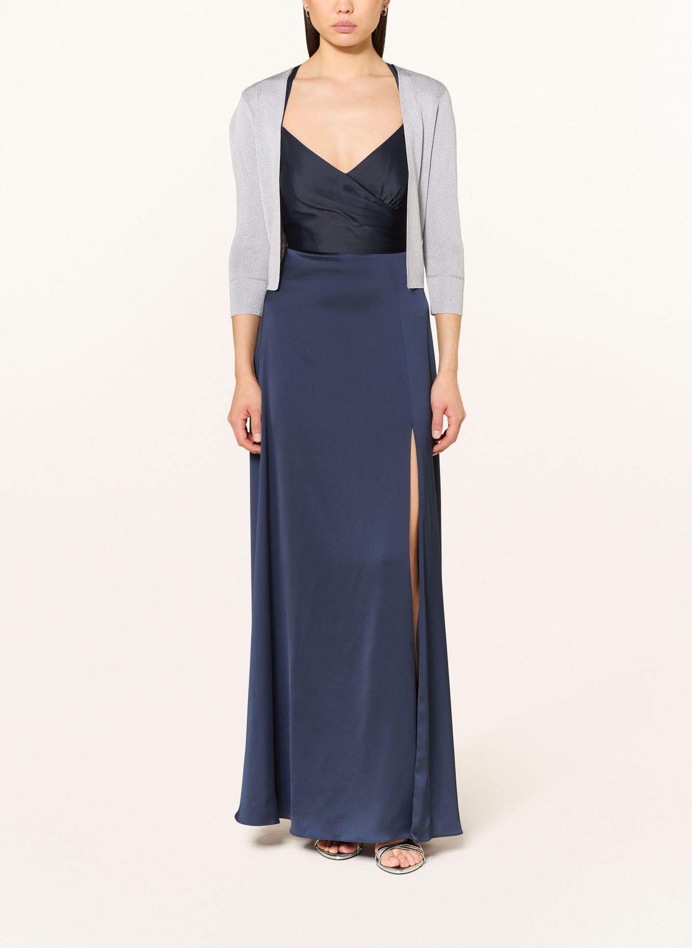 Vera Mont Strick-Bolero mit 3/4-Arm und Glitzergarn: HELLGRAU