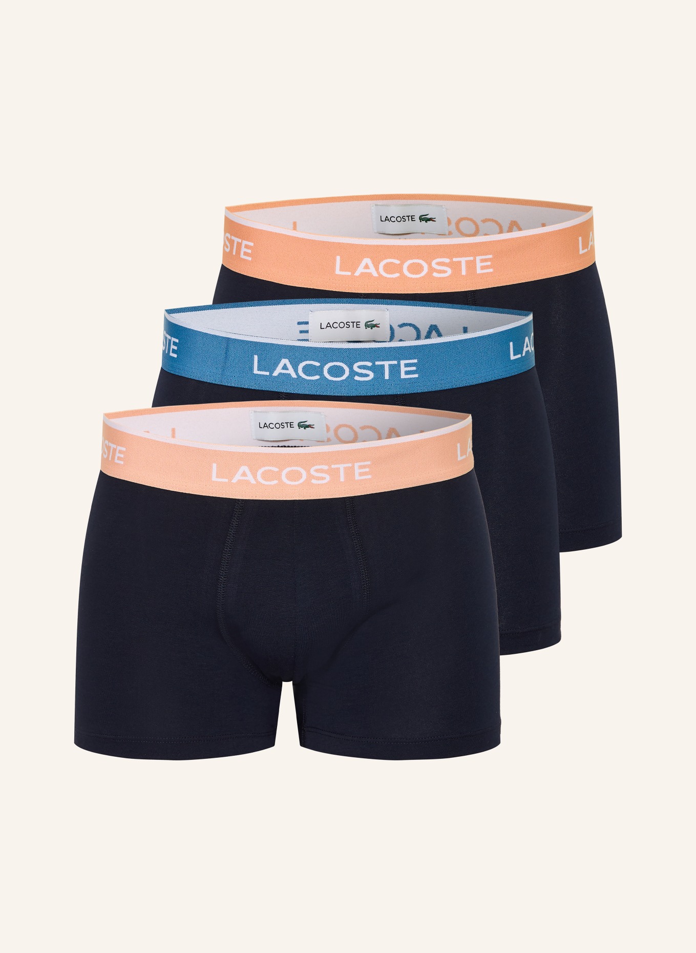 LACOSTE Lot de 3 boxers: BLEU FONCÉ / ORANGE / BLEU CLAIR