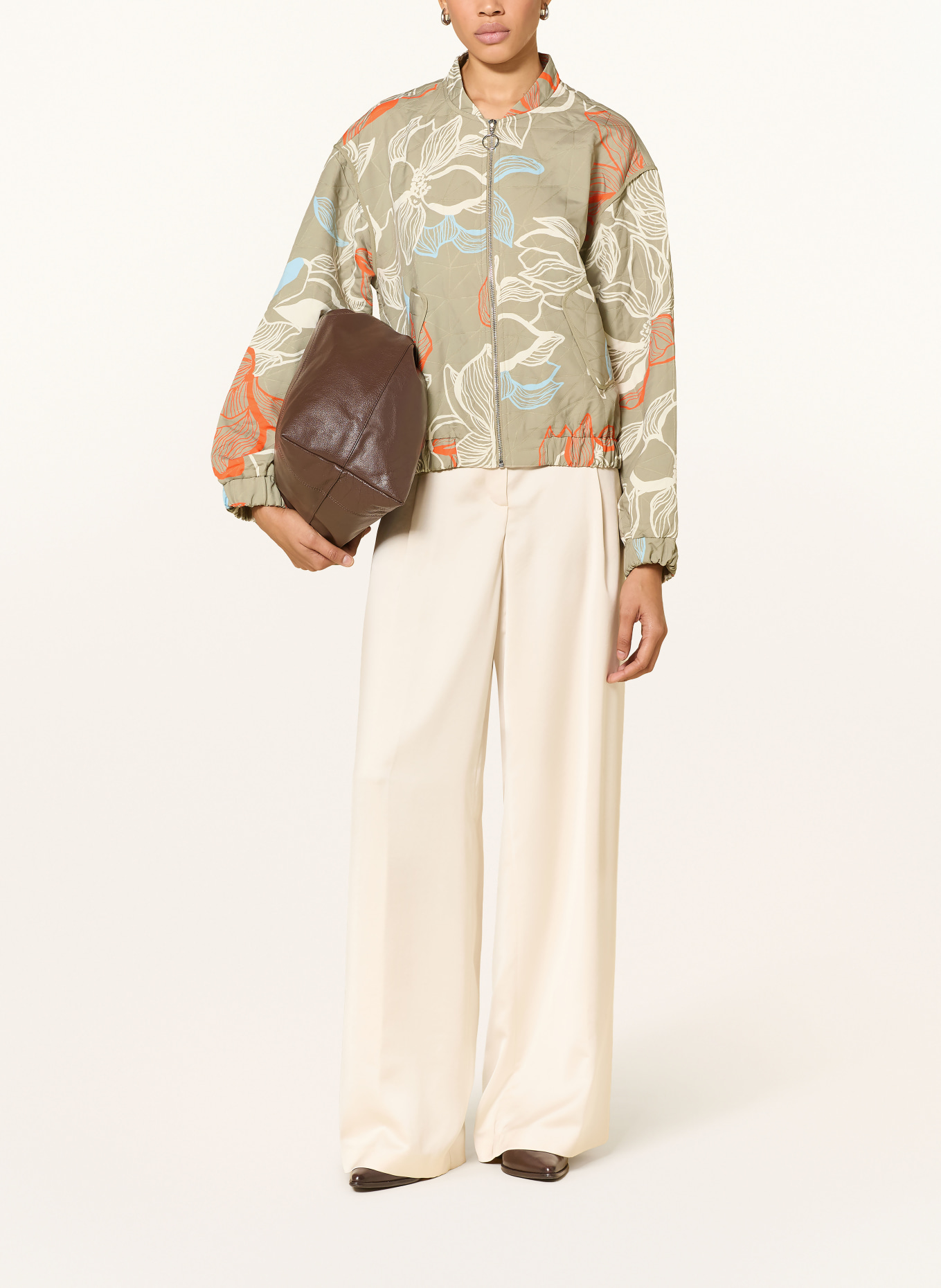 Y.A.S. Gewatteerde blouson: OLIJF / LICHTBLAUW / WIT