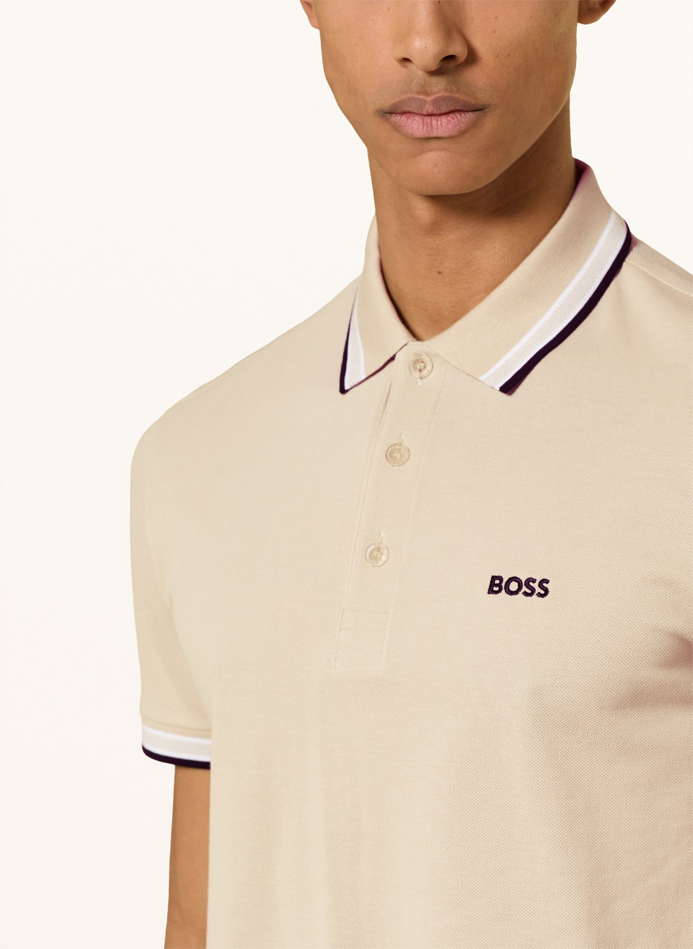 BOSS Piqué poloshirt PADDY CURVED Regular Fit: BEIGE / WIT / ZWART