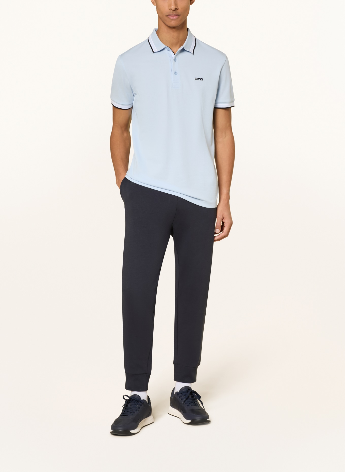 BOSS Piqué poloshirt PADDY CURVED Regular Fit: LICHTBLAUW / DONKERBLAUW / WIT