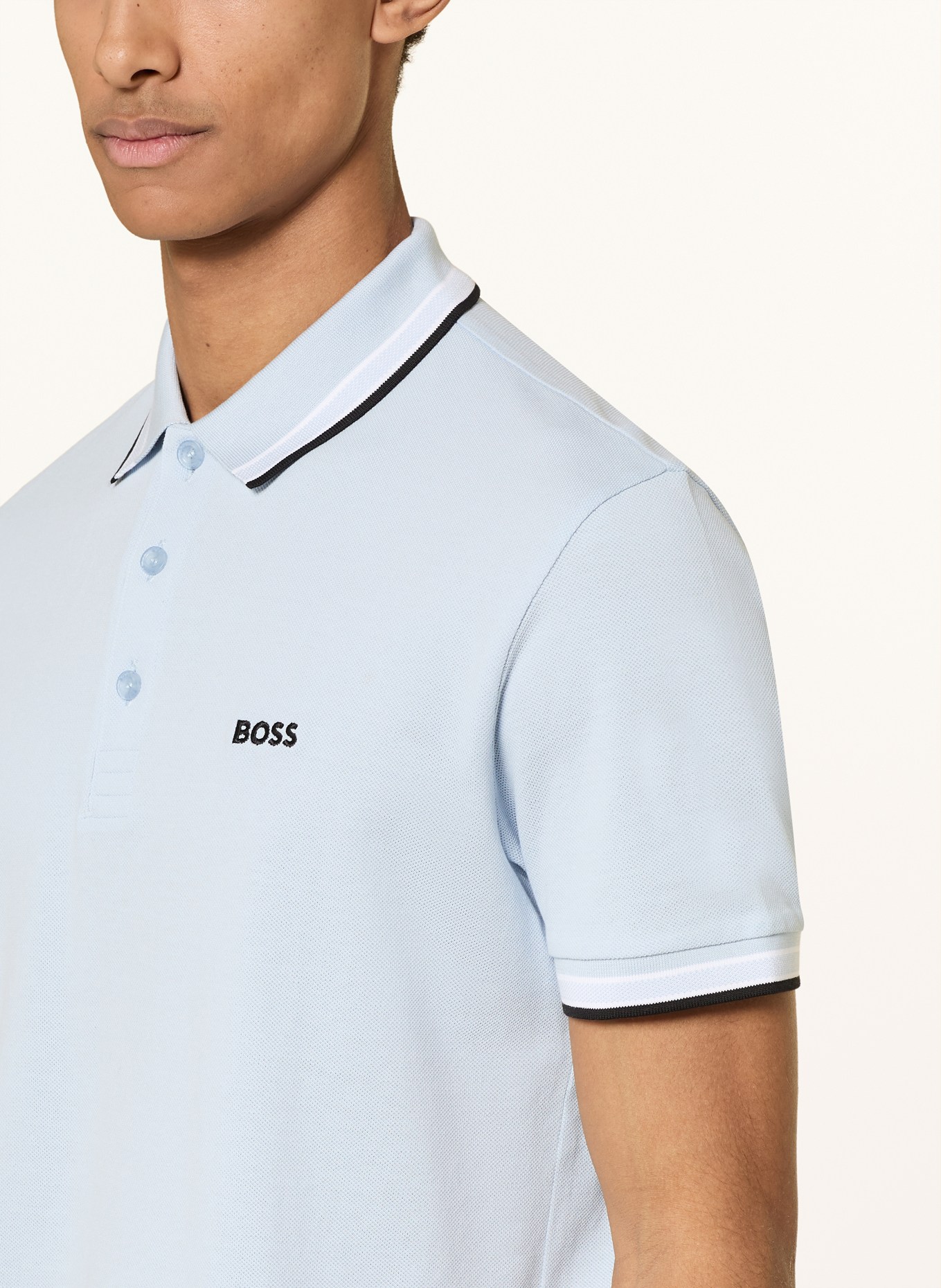 BOSS Piqué poloshirt PADDY CURVED Regular Fit: LICHTBLAUW / DONKERBLAUW / WIT