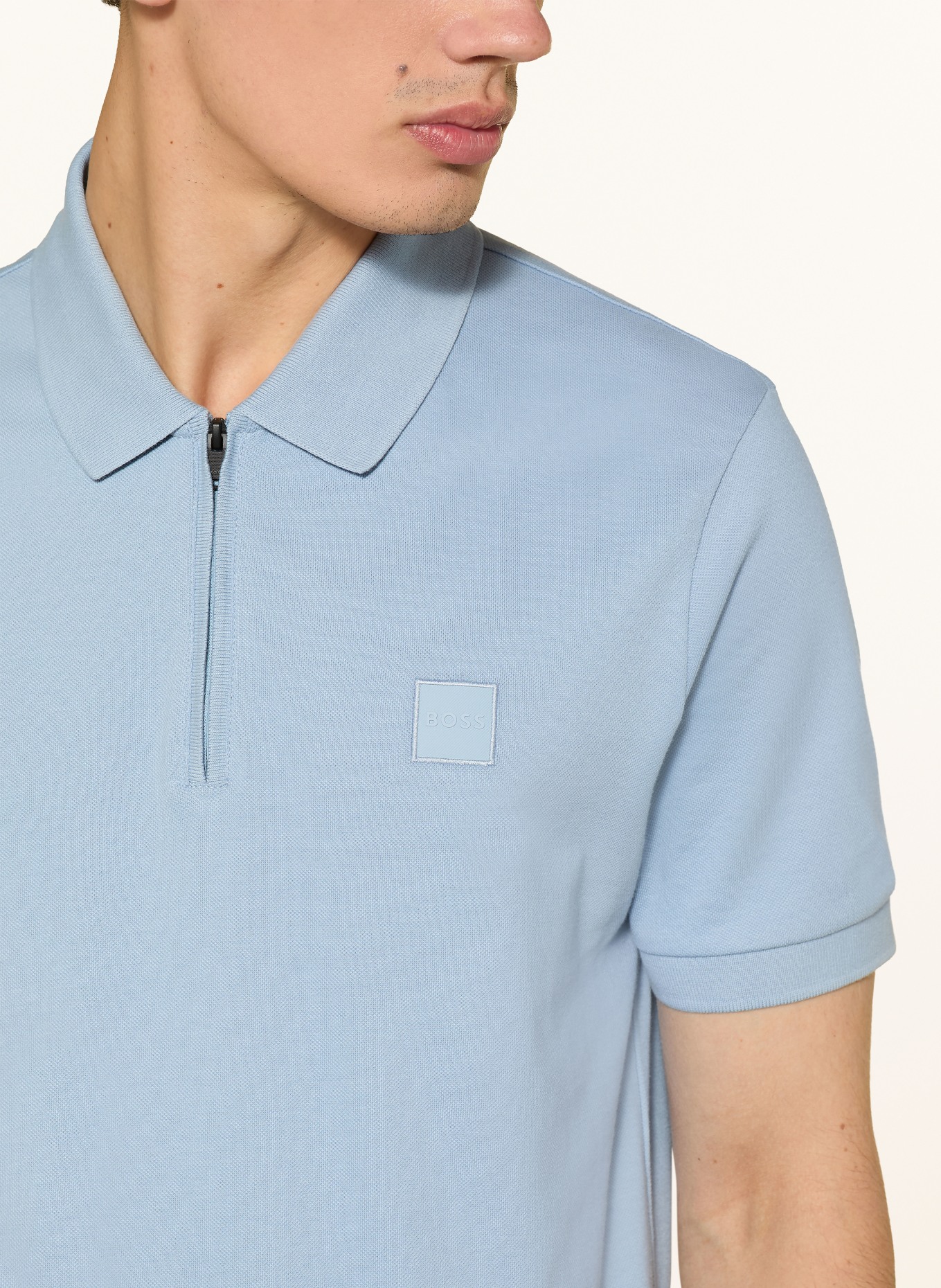 BOSS Piqué polo shirt PASSERZIP: BLUE GRAY