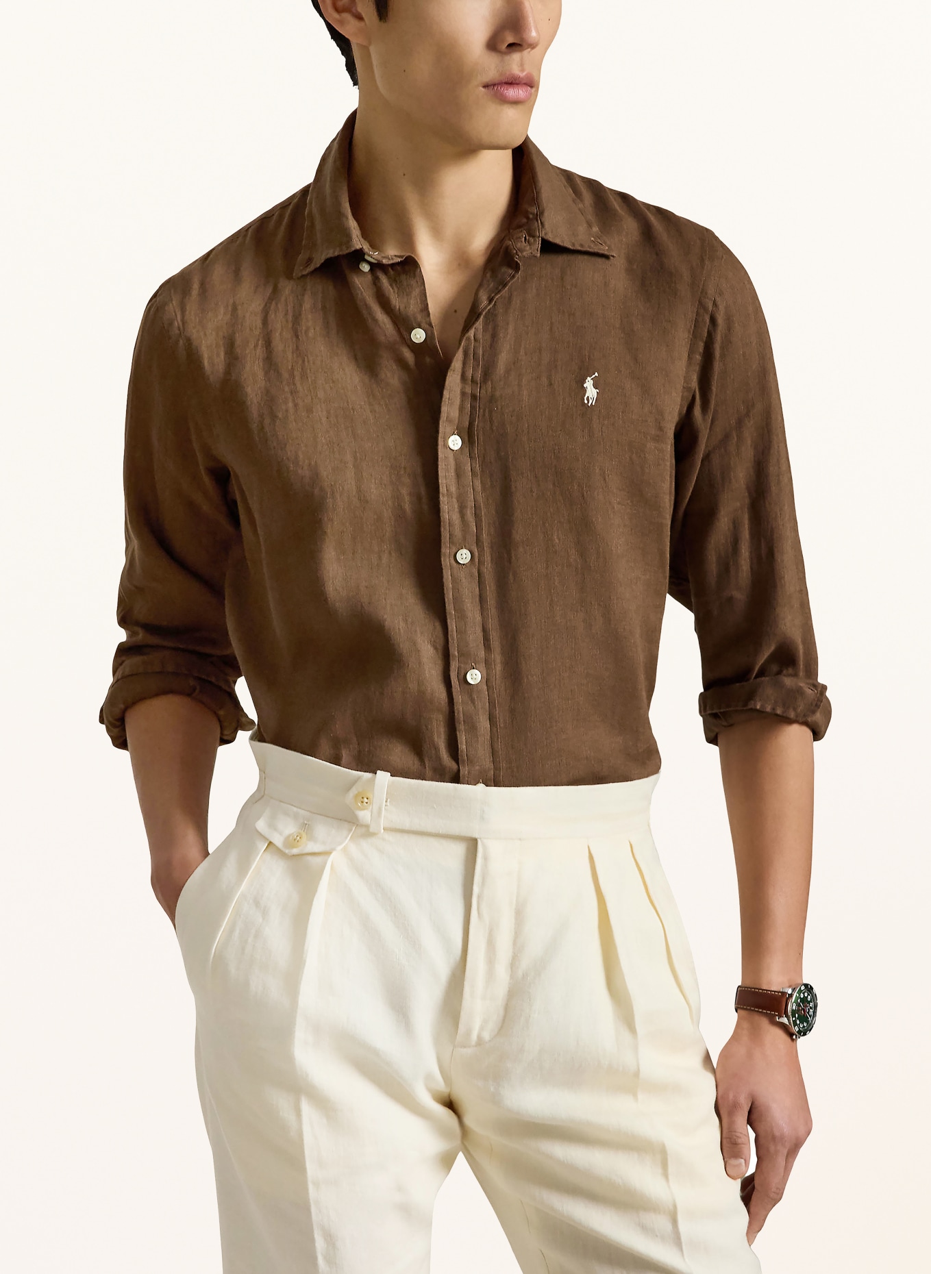 POLO RALPH LAUREN Leinenhemd Custom Fit: DUNKELBRAUN