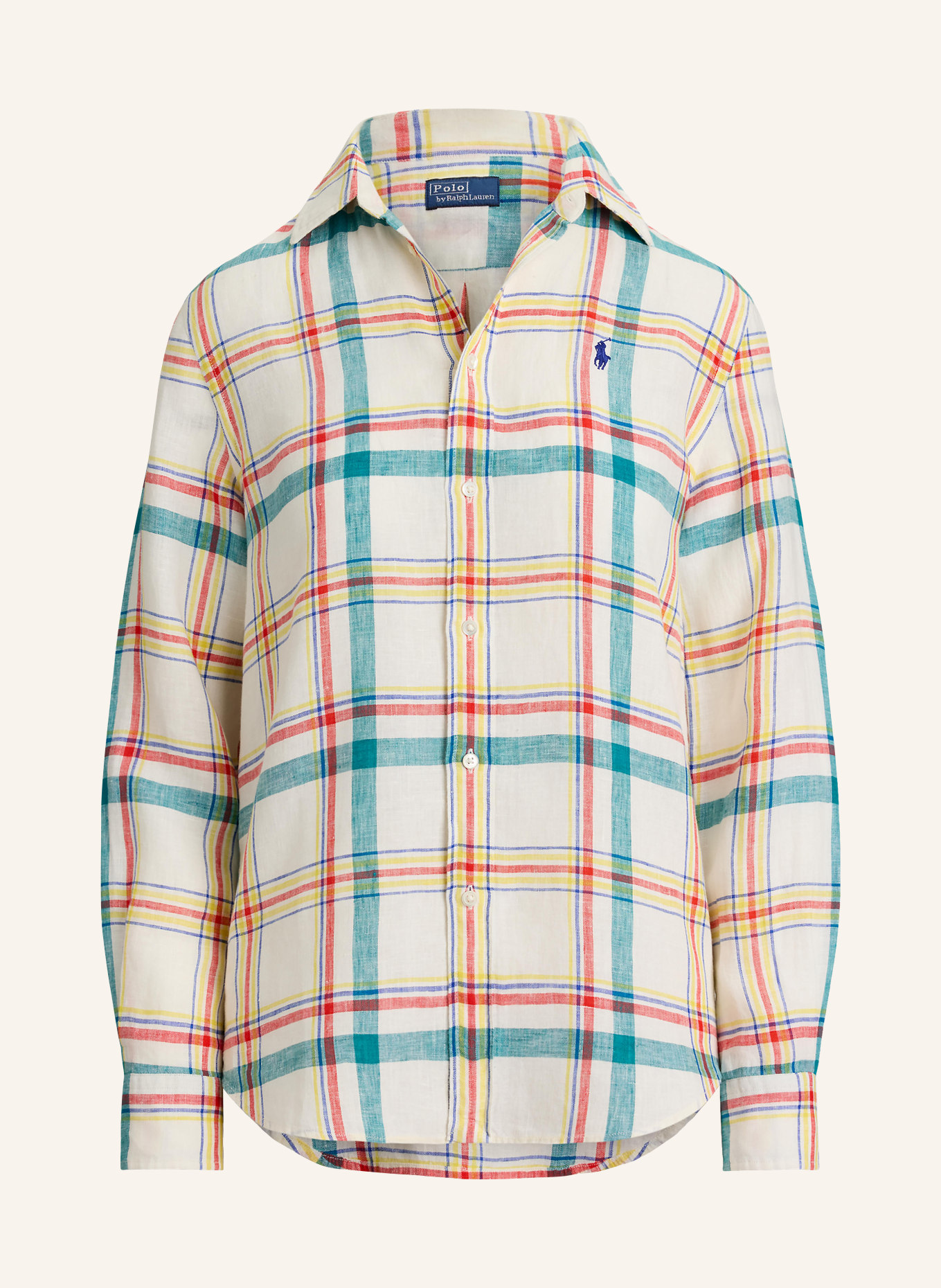 POLO RALPH LAUREN Linnen overhemdblouse: CRÈME / ROOD / PETROL