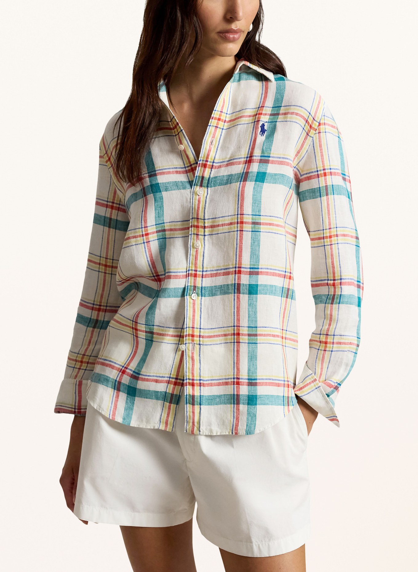 POLO RALPH LAUREN Linnen overhemdblouse: CRÈME / ROOD / PETROL